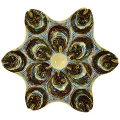 French Faïence Barbotine Palissy Majolica Fish Head Star Shaped Oyster Plate