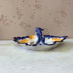 French Faience Basket With Rooster Quimper