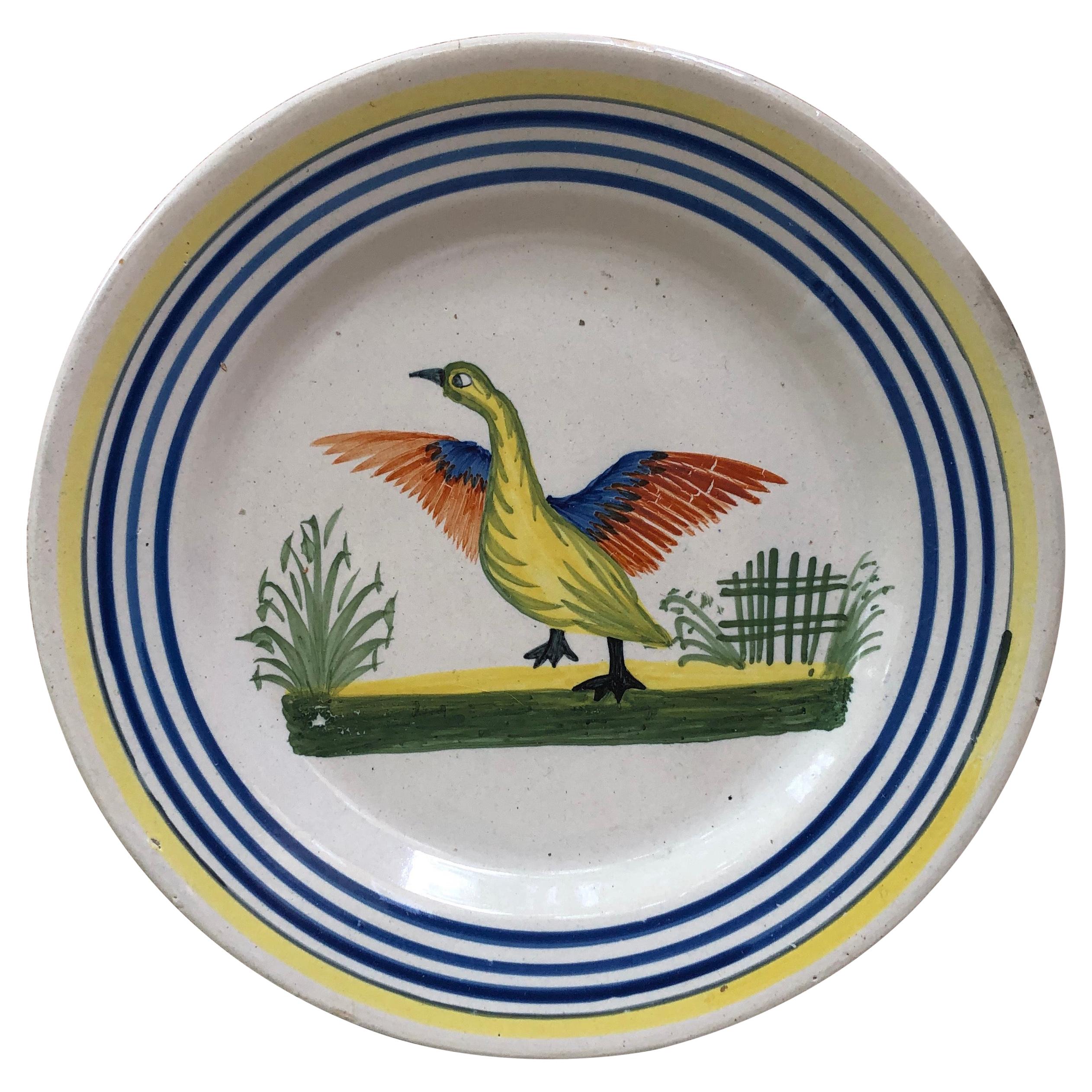 French Faience Bird Plate Henriot Quimper, circa 1930 For Sale