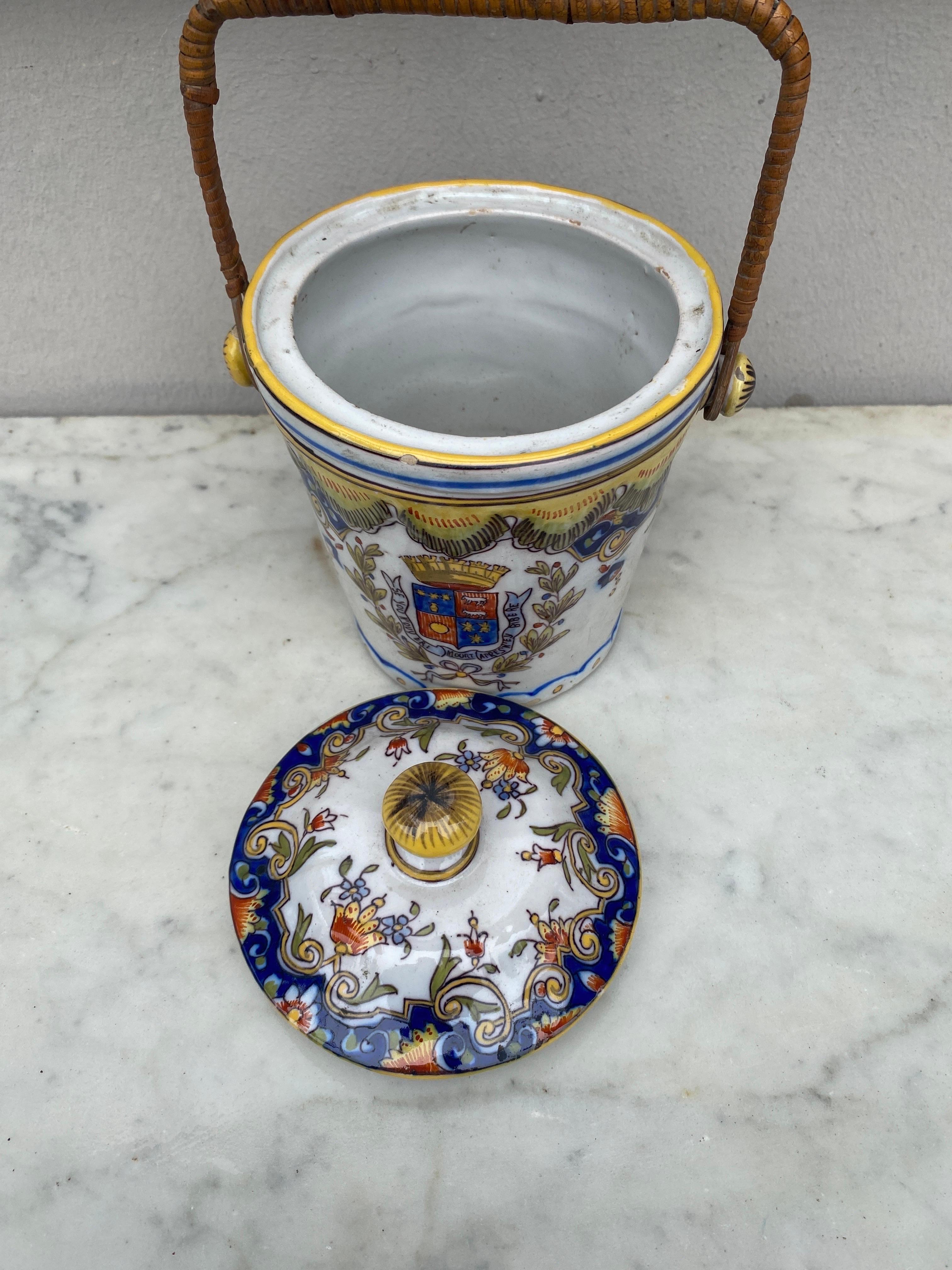Rustic French Faience Biscuit Barrel Desvres Circa 1900 For Sale