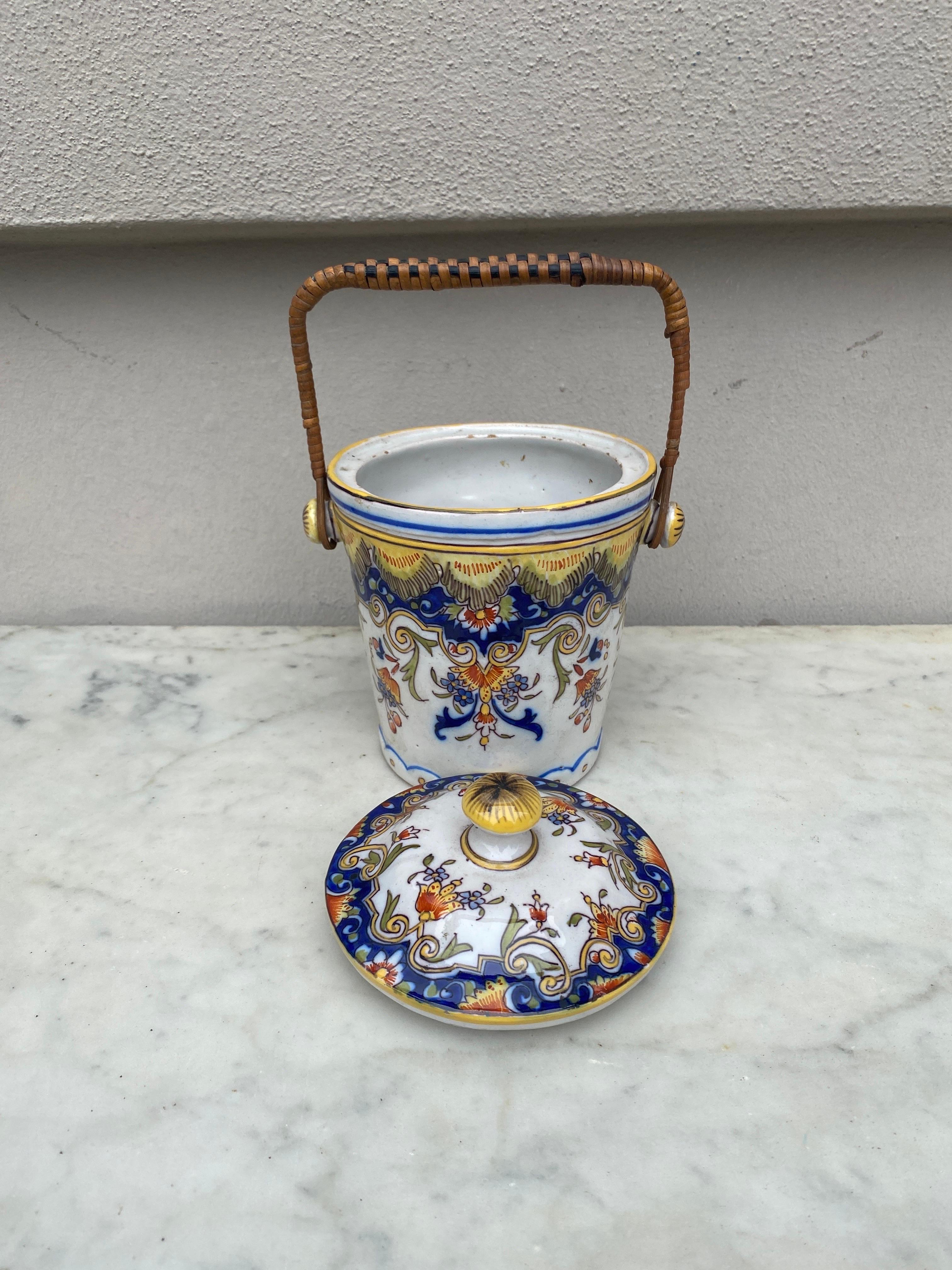French Faience Biscuit Barrel Desvres Circa 1900 In Fair Condition For Sale In Austin, TX