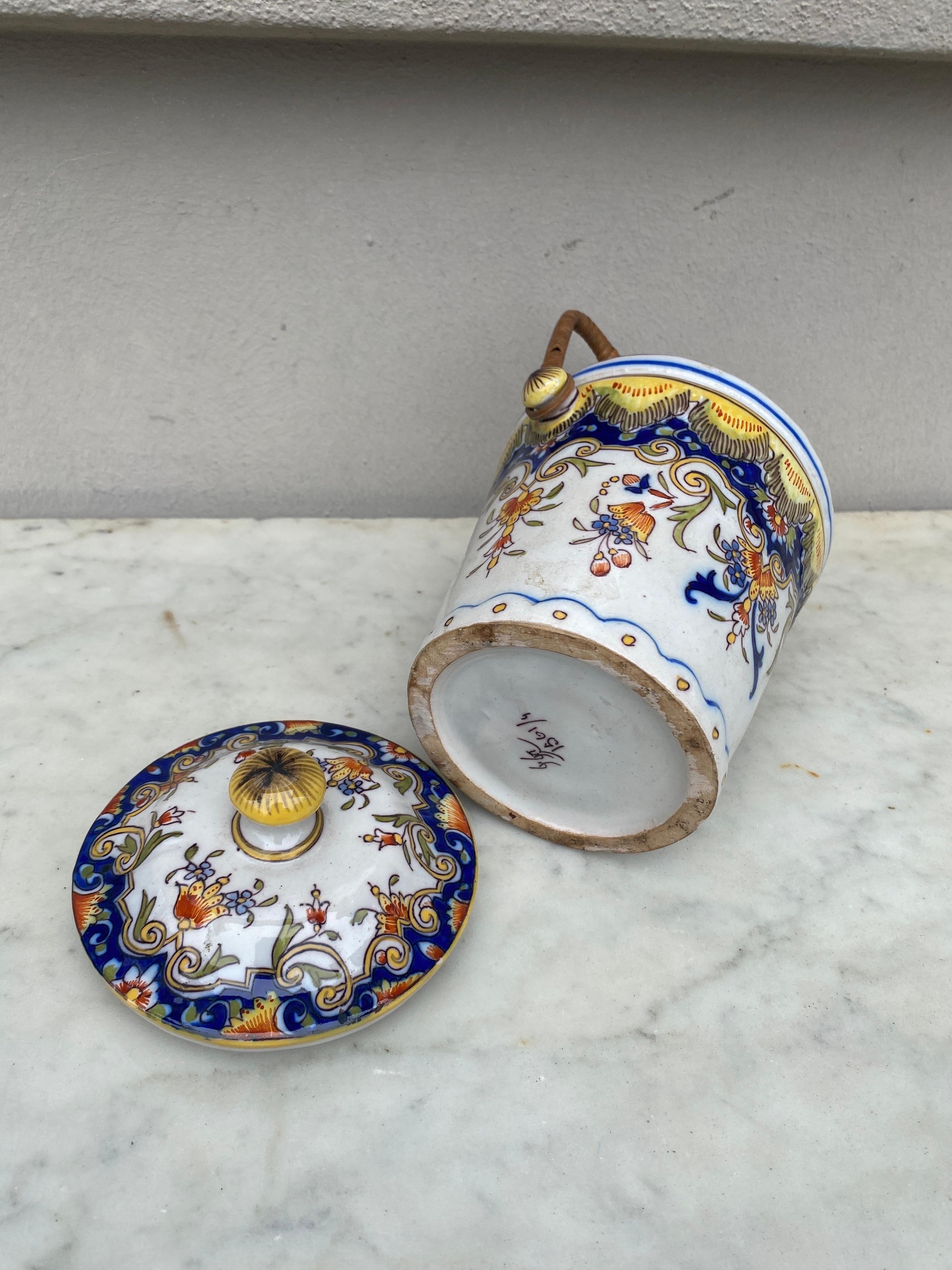 Early 20th Century French Faience Biscuit Barrel Desvres Circa 1900 For Sale