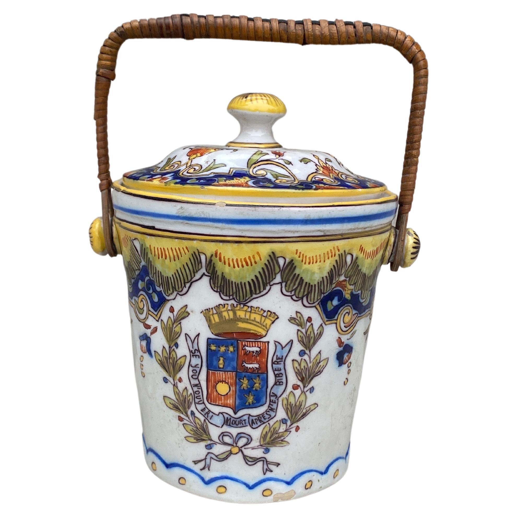 French Faience Biscuit Barrel Desvres Circa 1900 For Sale