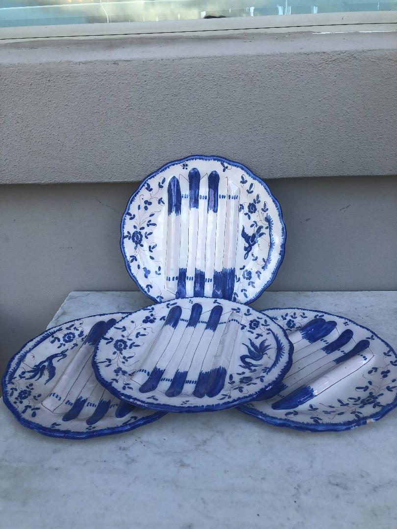 French faience blue and white asparagus plate, circa 1920.