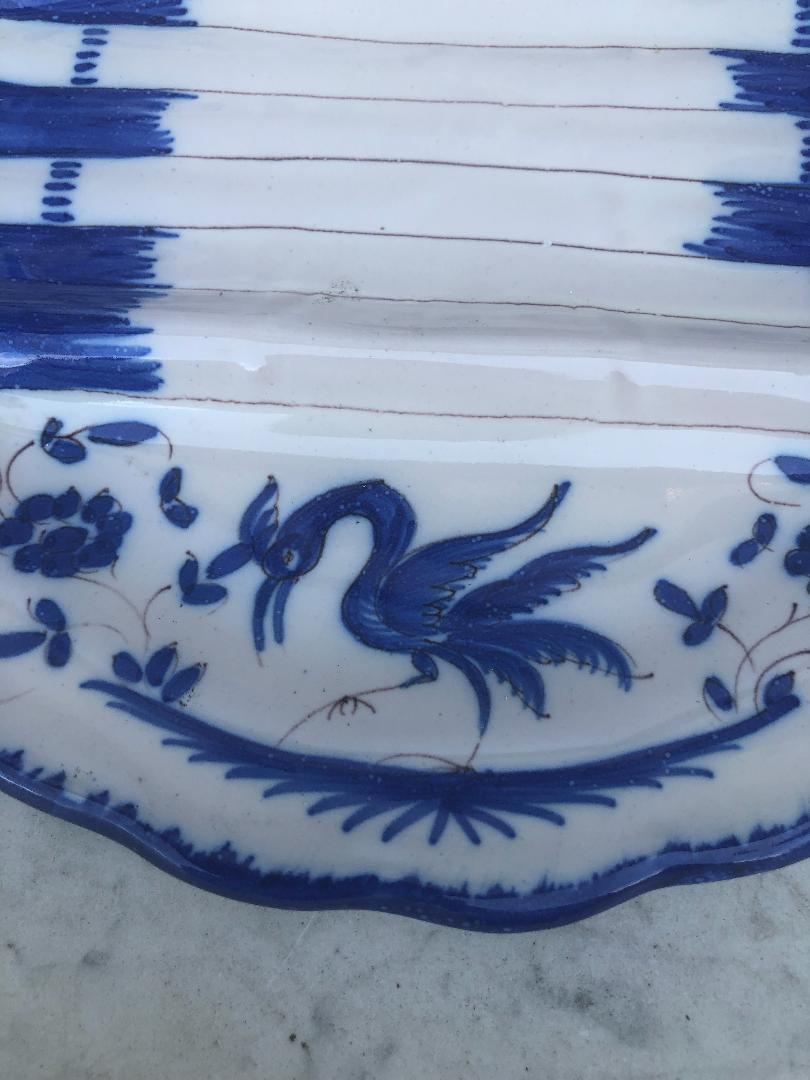 French Faience Blue and White Asparagus Plate, circa 1920 In Good Condition For Sale In Austin, TX