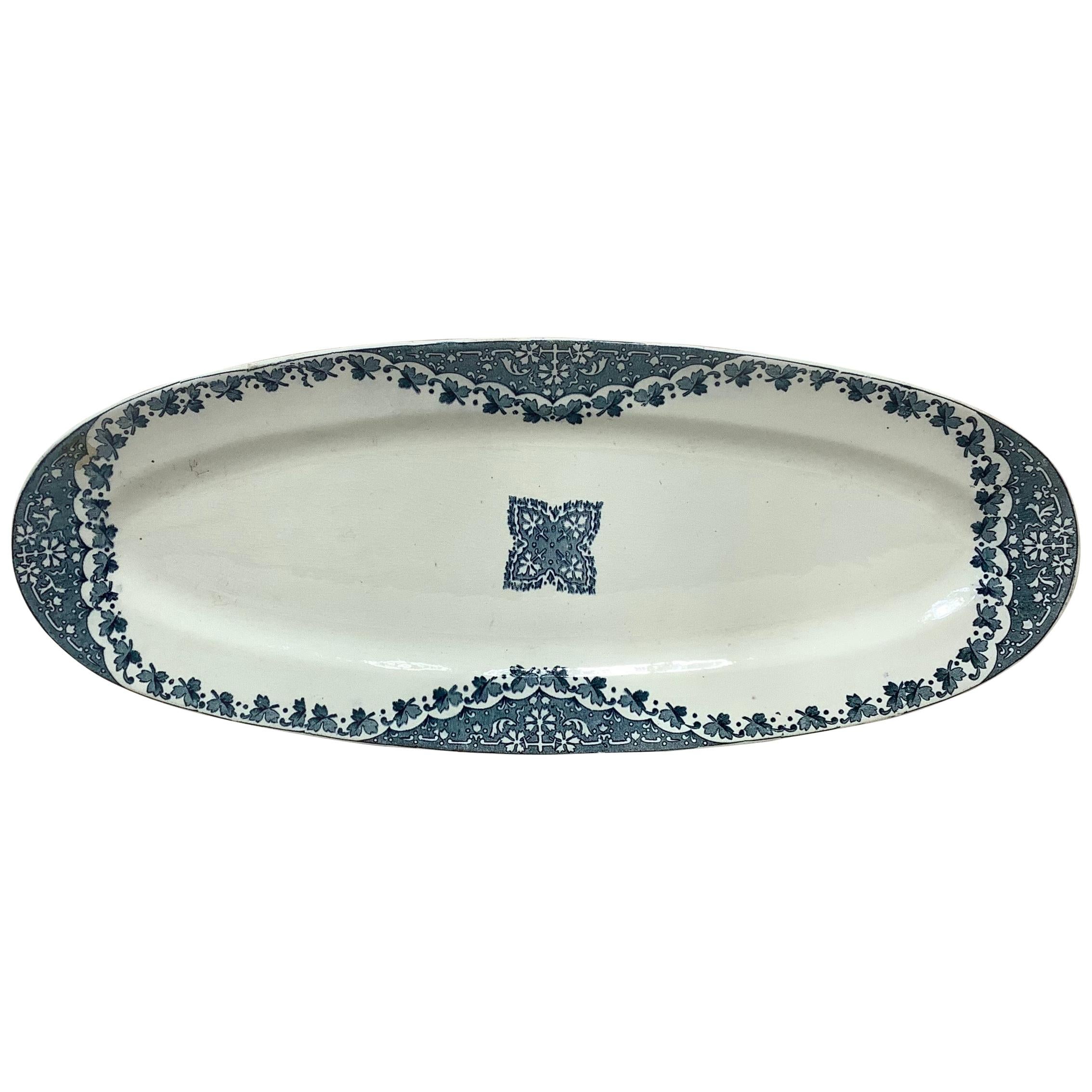 French Faience Blue and White Fish Platter Longwy, circa 1900