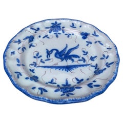 French Faience Blue & White Bird Plate Moustiers Style