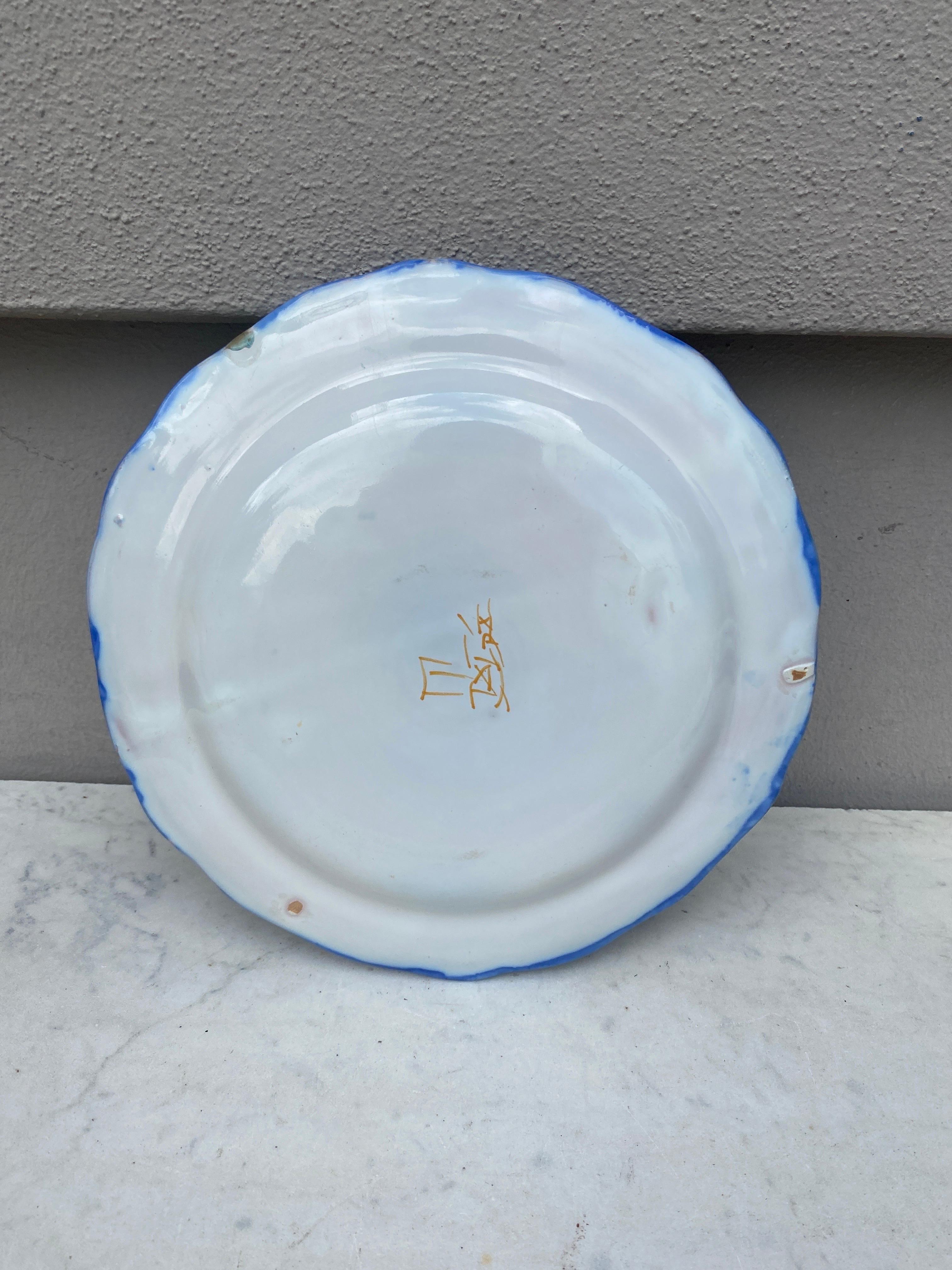 French Provincial French Faience Blue & White Bird Plate Moustiers Style For Sale