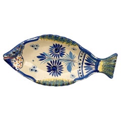 French Faience Blue & White Fish Platter Henriot Quimper, Circa 1930