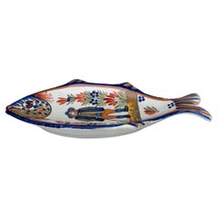 French Faience Blue & White Fish Platter Henriot Quimper, Circa 1930