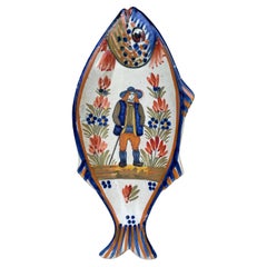 French Faience Blue & White Fish Platter Henriot Quimper, Circa 1930