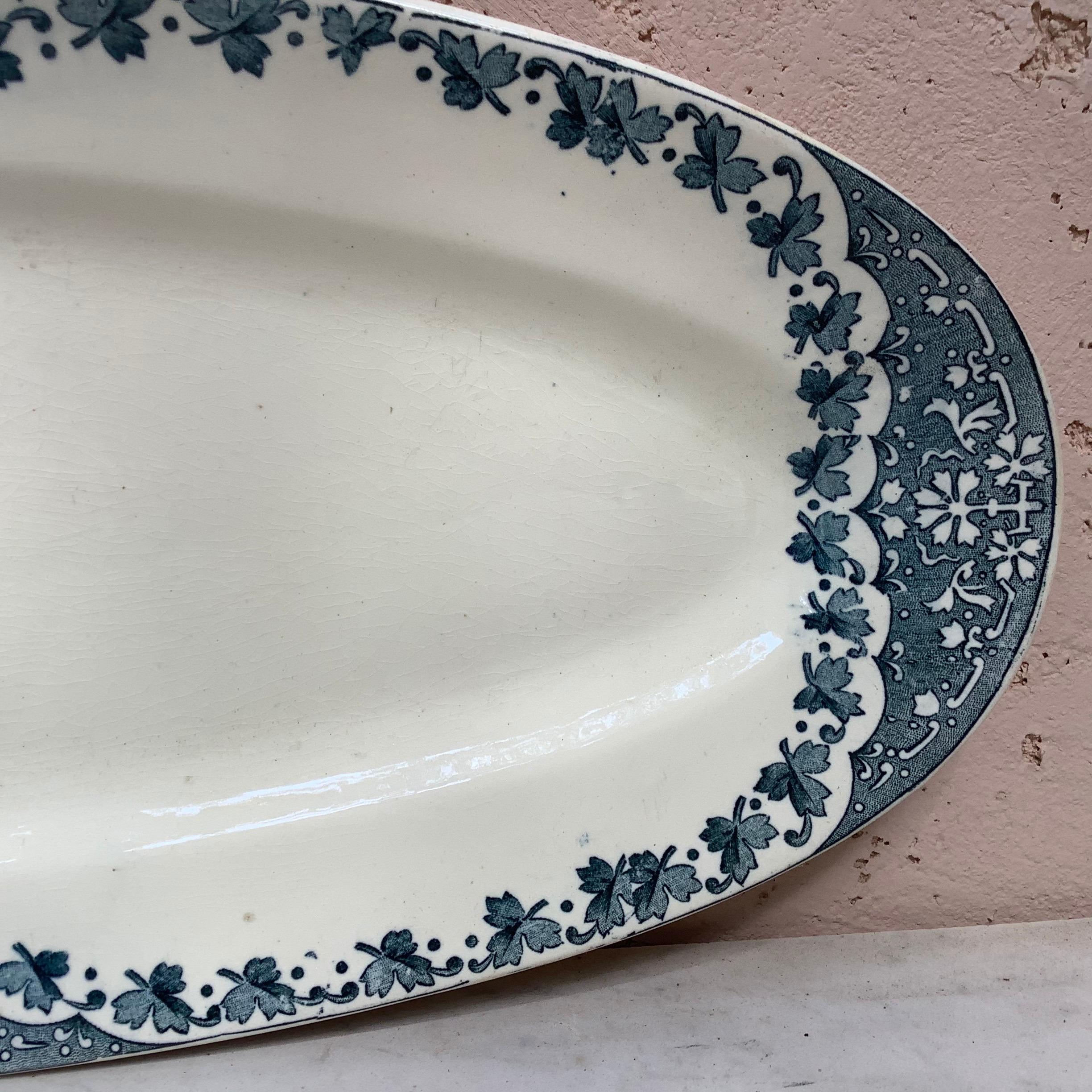 Rustic French Faience Blue and White Fish Platter Longwy, circa 1900 For Sale