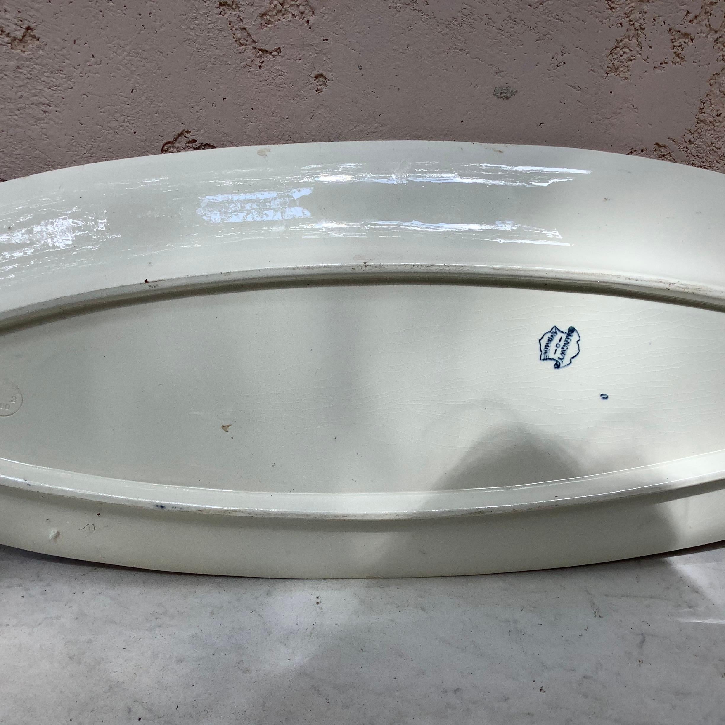 Mid-20th Century French Faience Blue and White Fish Platter Longwy, circa 1900 For Sale