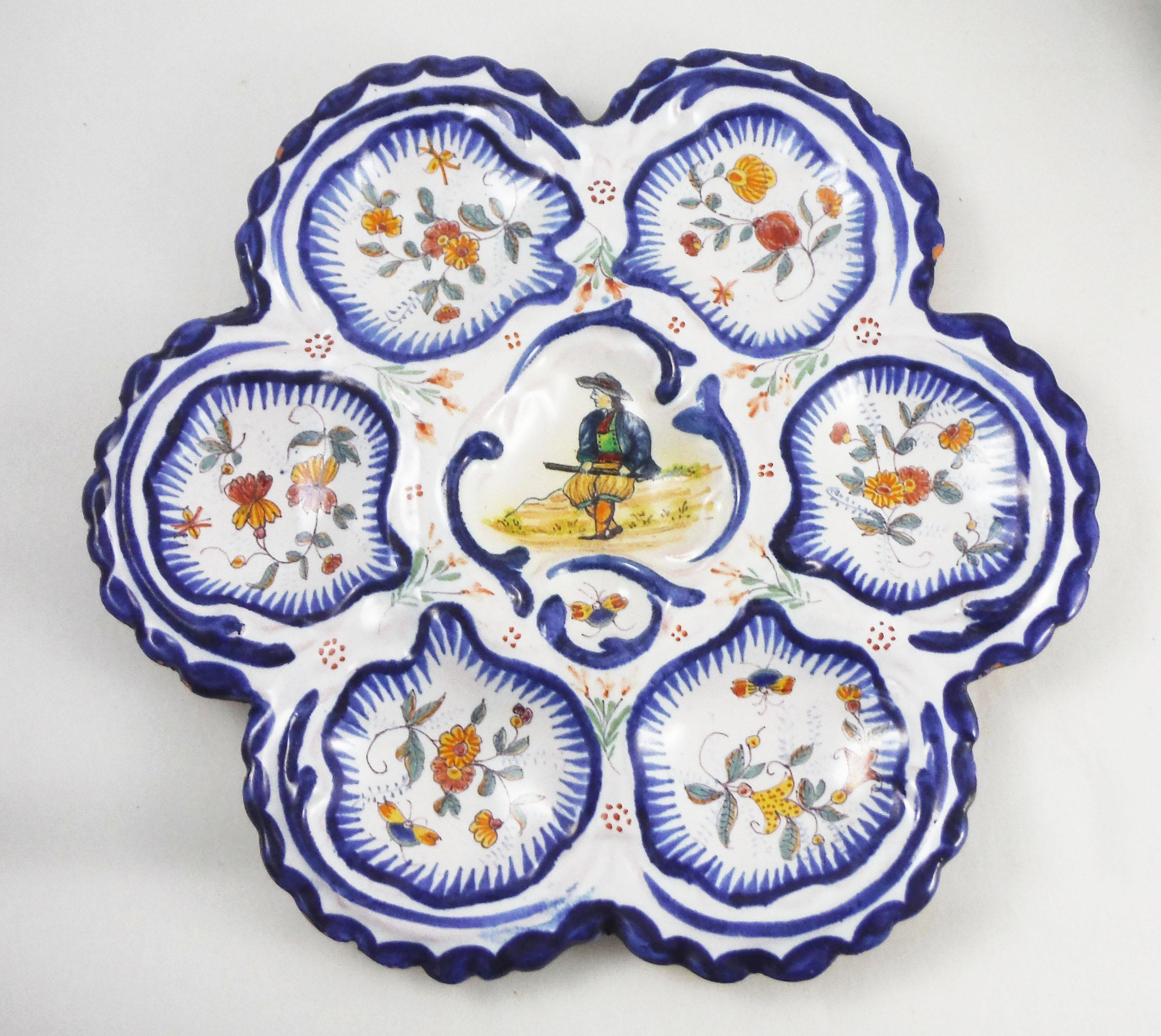 Ceramic French Faience Blue and White Oyster Plate Henriot Quimper, circa 1930