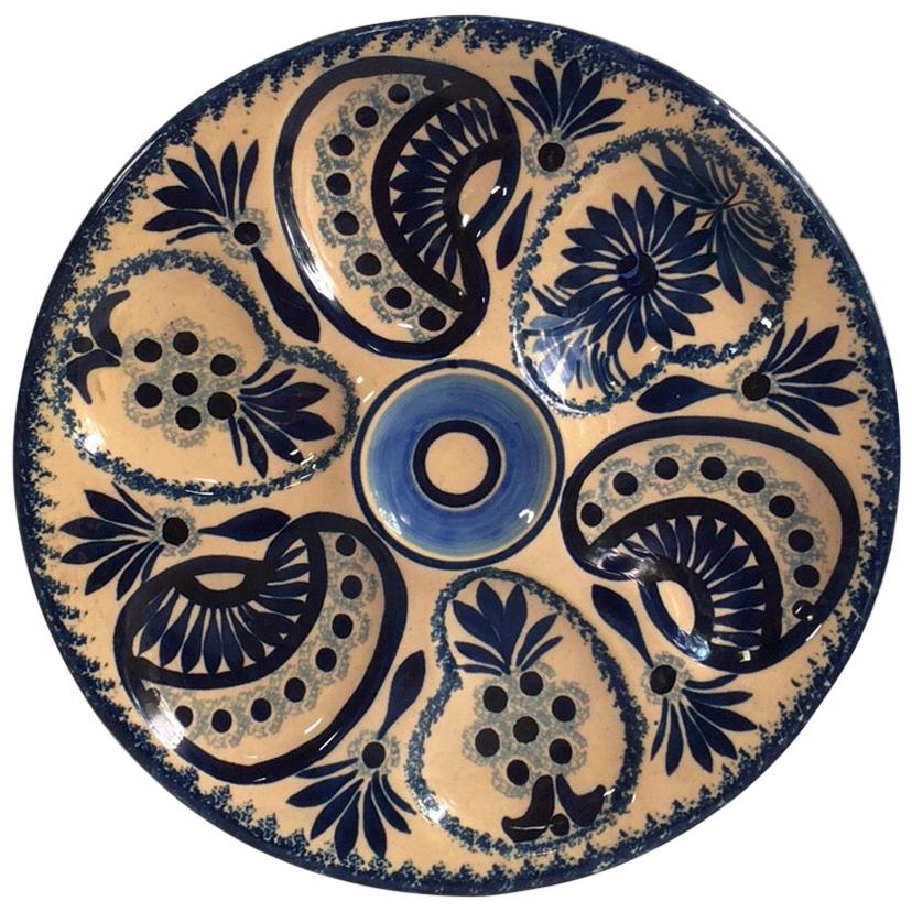 French Faience Blue and White Oyster Plate Henriot Quimper, circa 1930