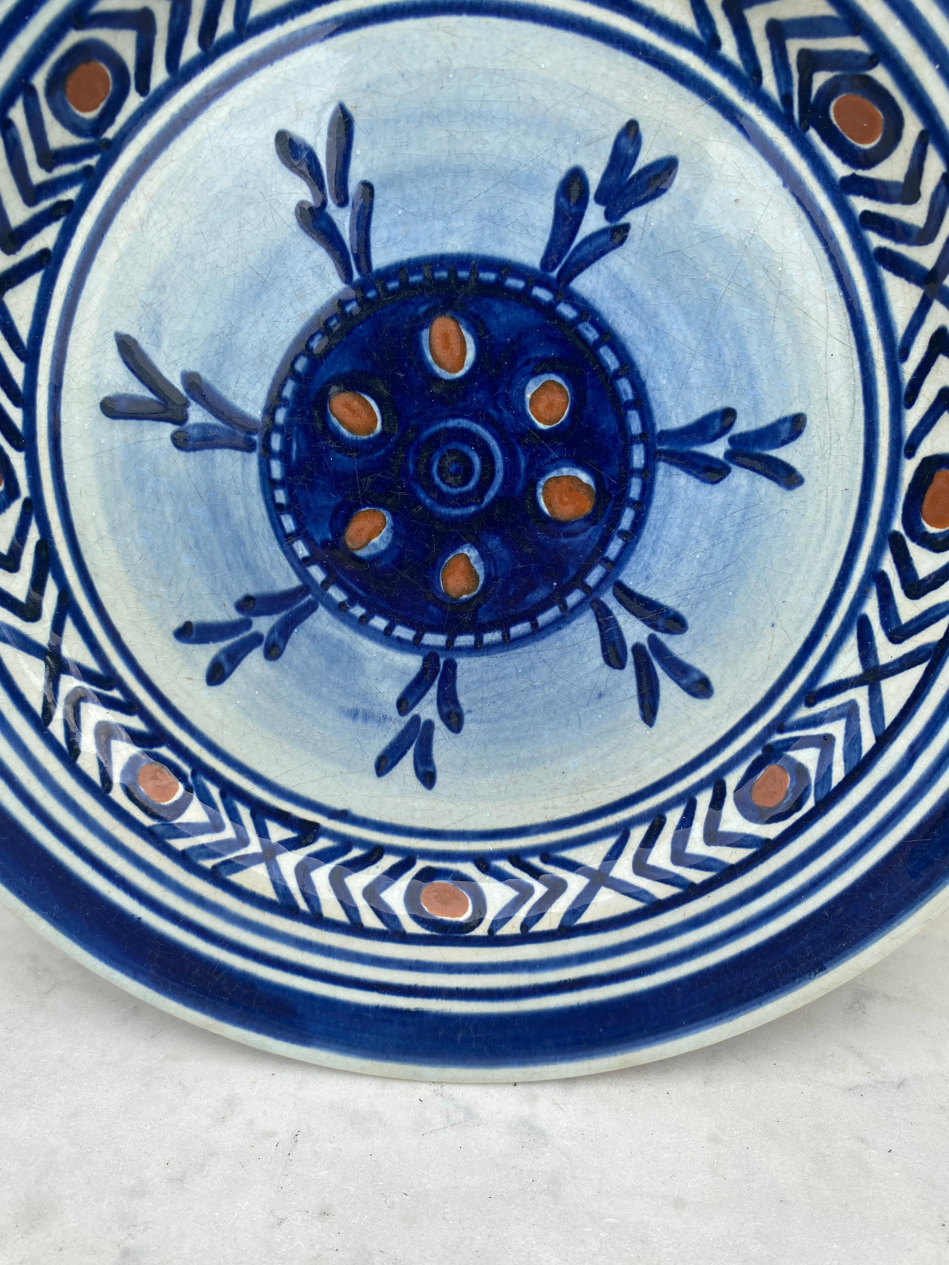 Rustic French Faience Blue & White Plate Gien For Sale