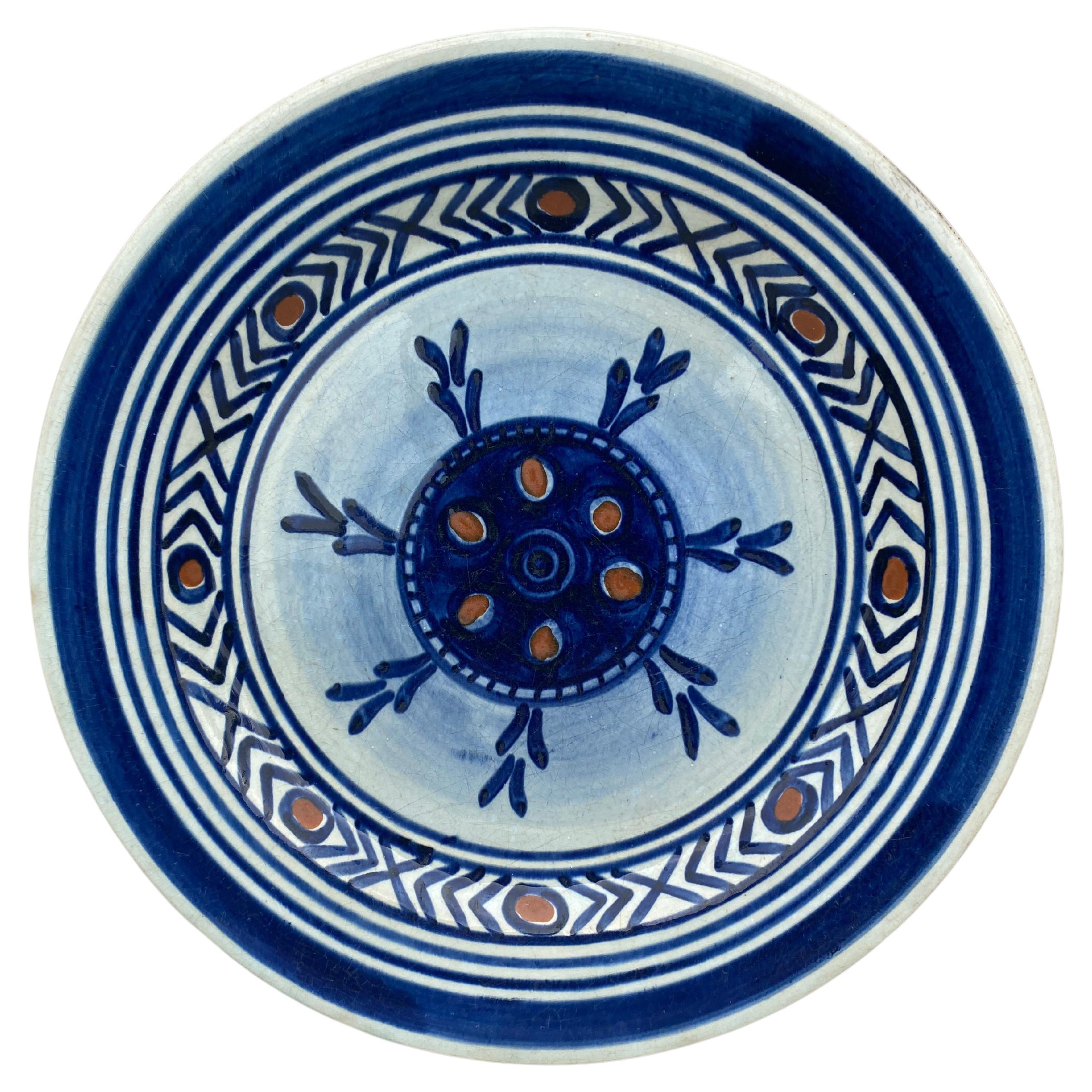 French Faience Blue & White Plate Gien For Sale