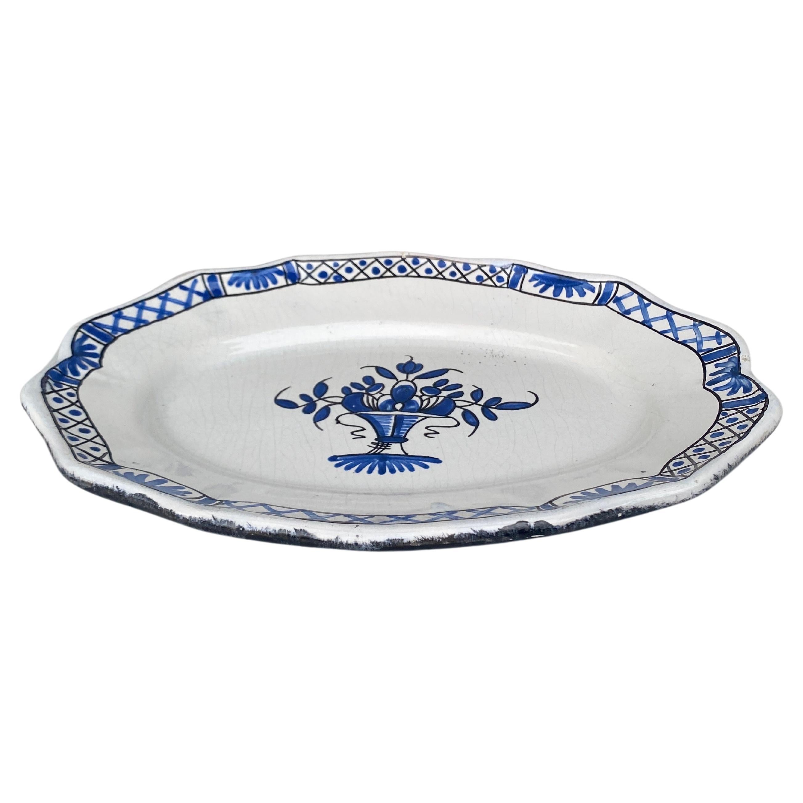 French Faience Blue & White Platter circa 1950.