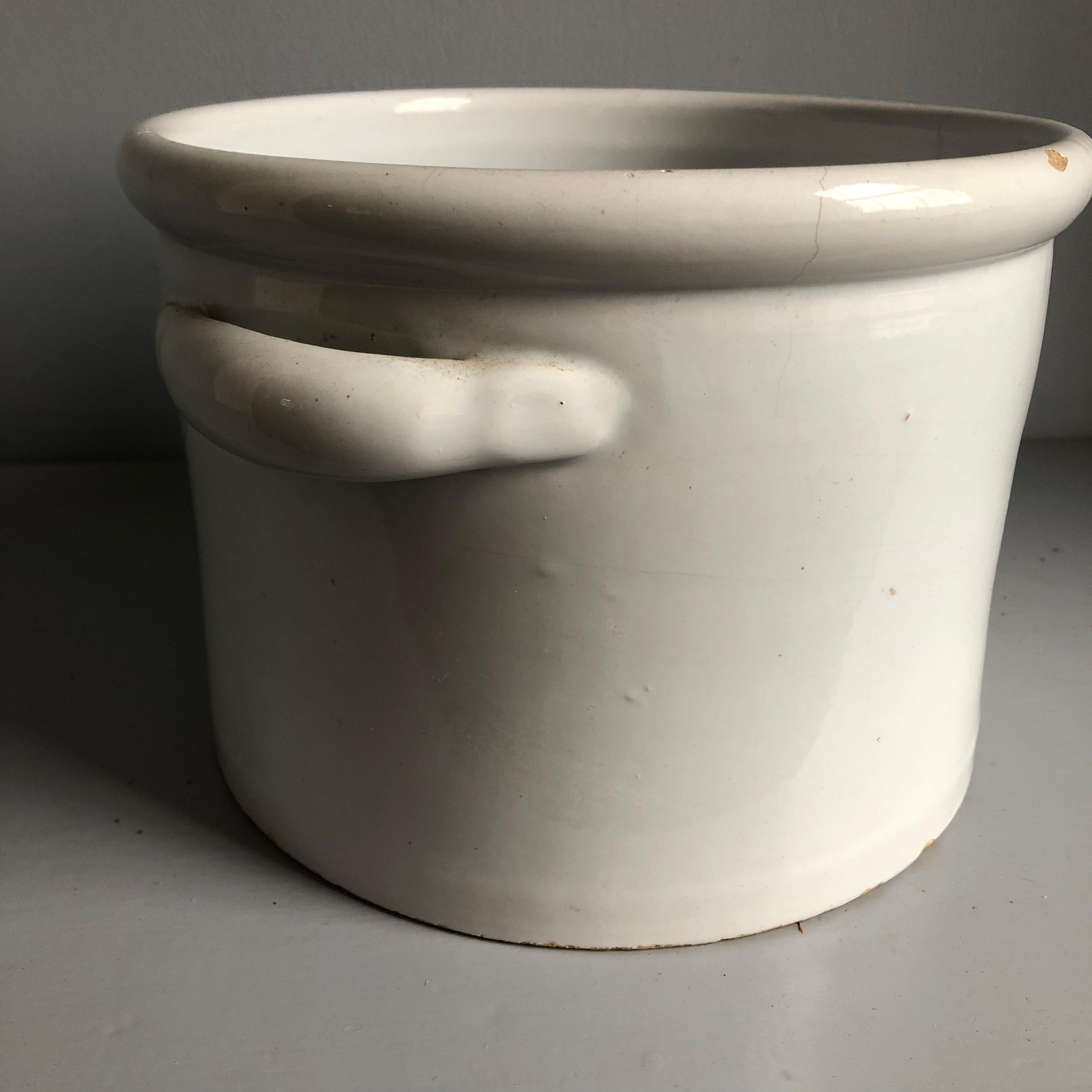 A white glazed French Faience “Cache Pot” with handles, circa 1870.
