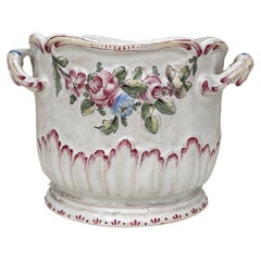 French Faience Cache Pot With Roses Circa 1900