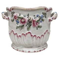 French Faience Cache Pot With Roses Circa 1900