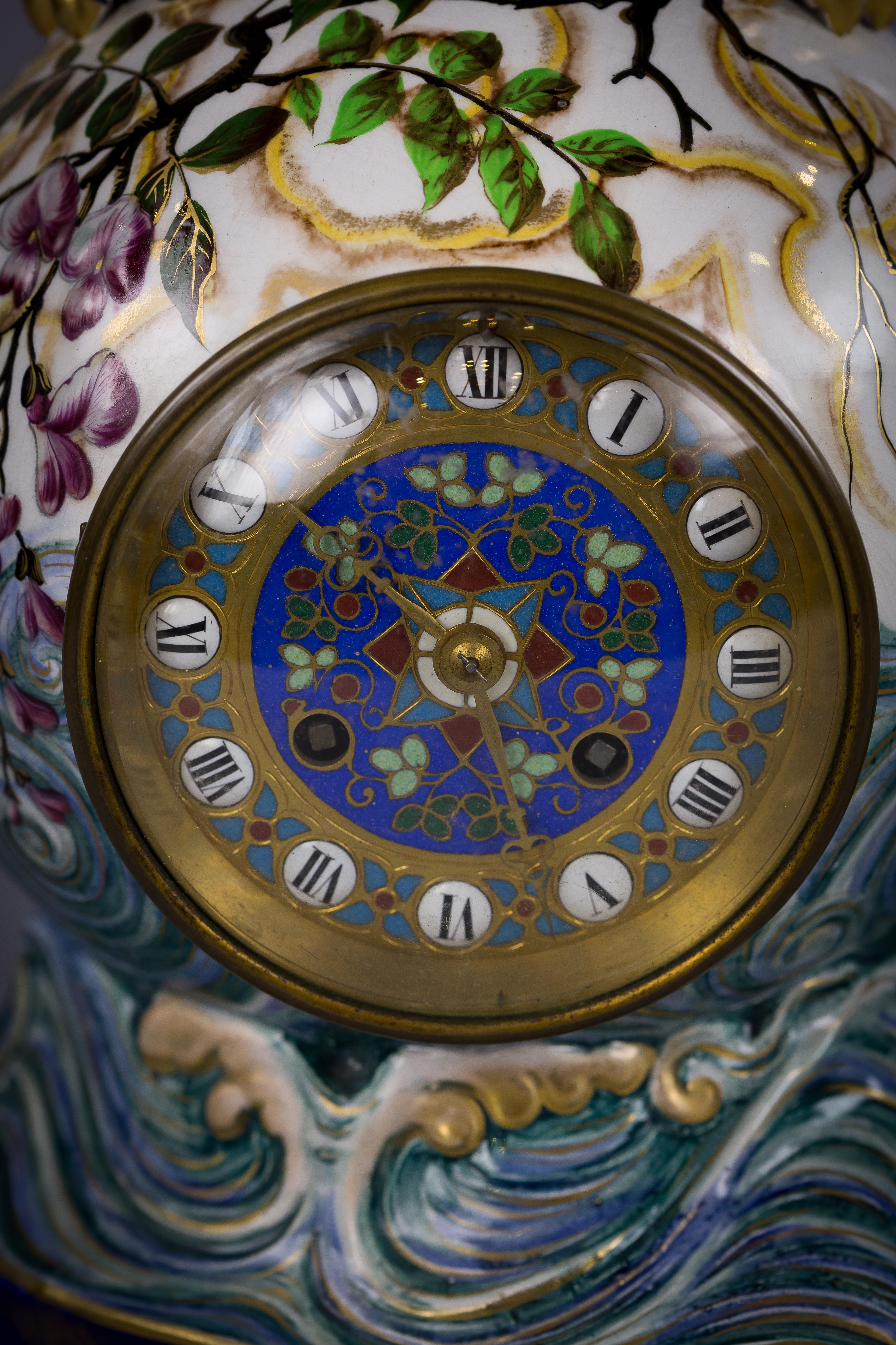 French Faience Chinoiserie Clock, Luneville, circa 1875 For Sale 3