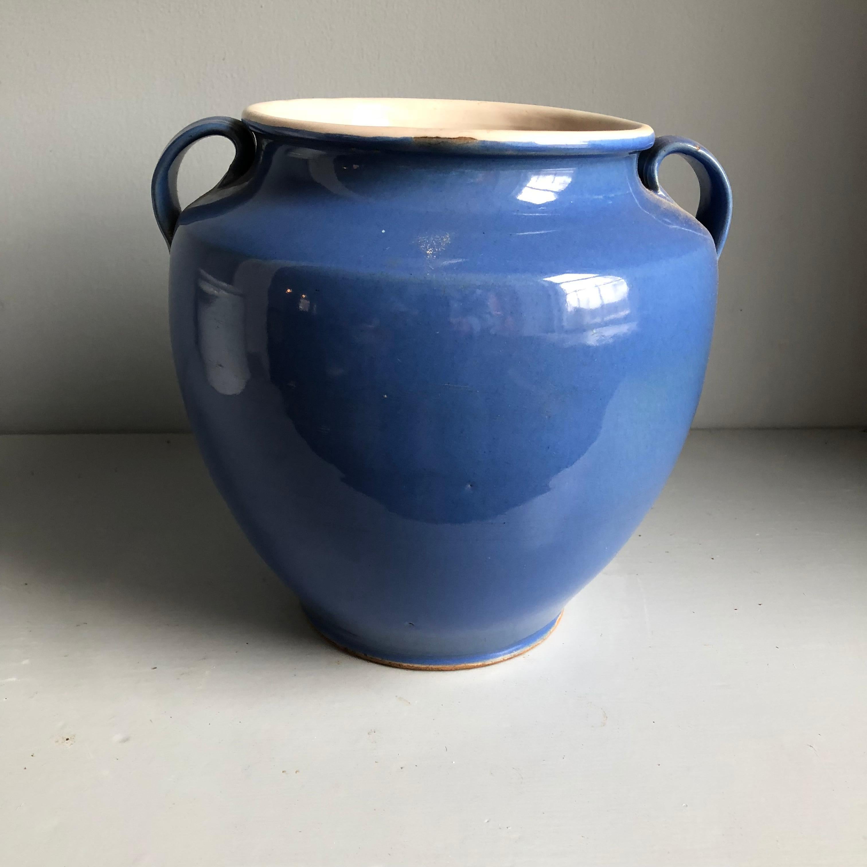 French Faience Confit Pot, Blue Glaze, 19th Century For Sale 1