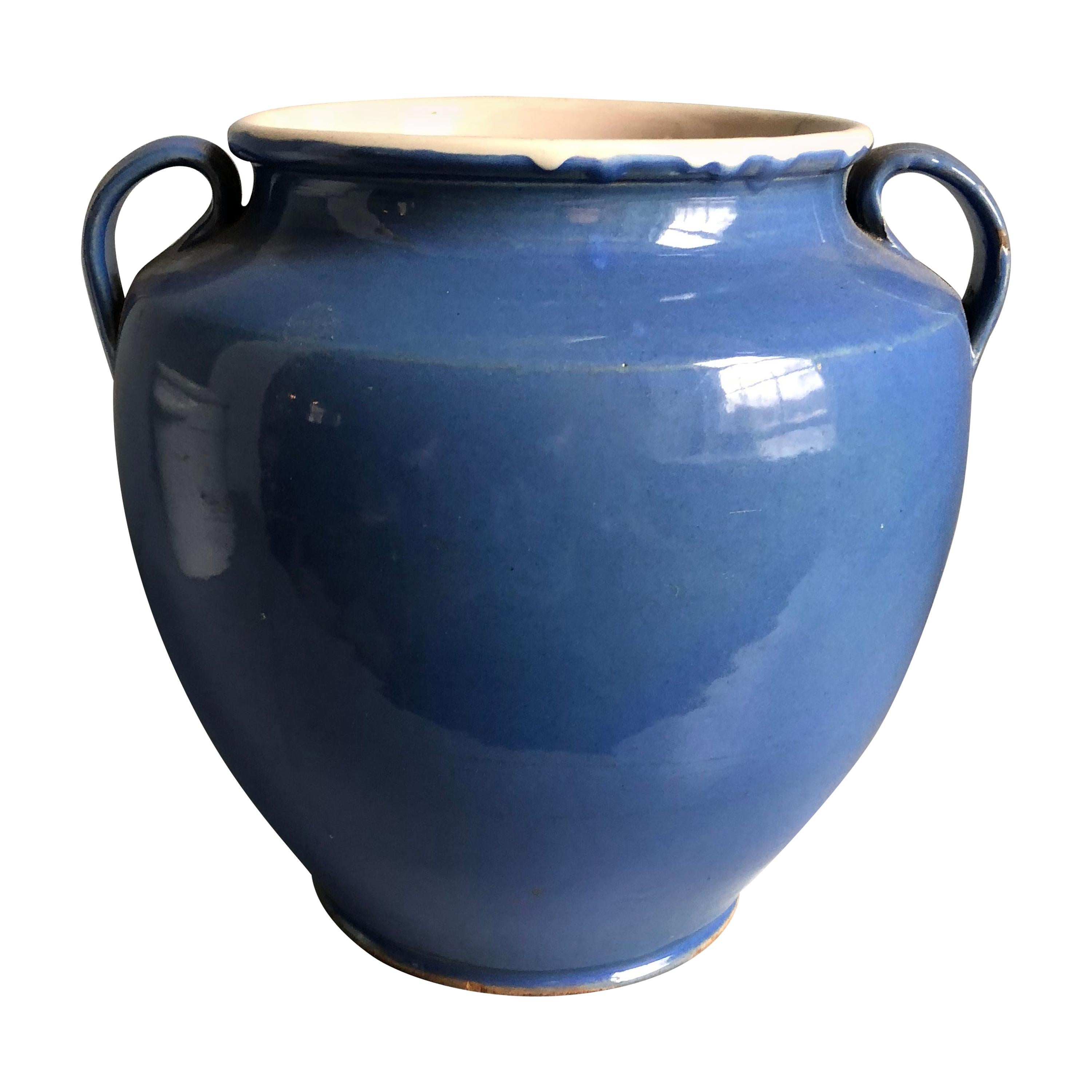 French Faience Confit Pot, Blue Glaze, 19th Century For Sale