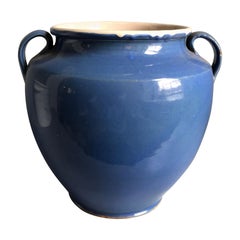 Olla confitada de loza francesa, vidriado azul, s. XIX