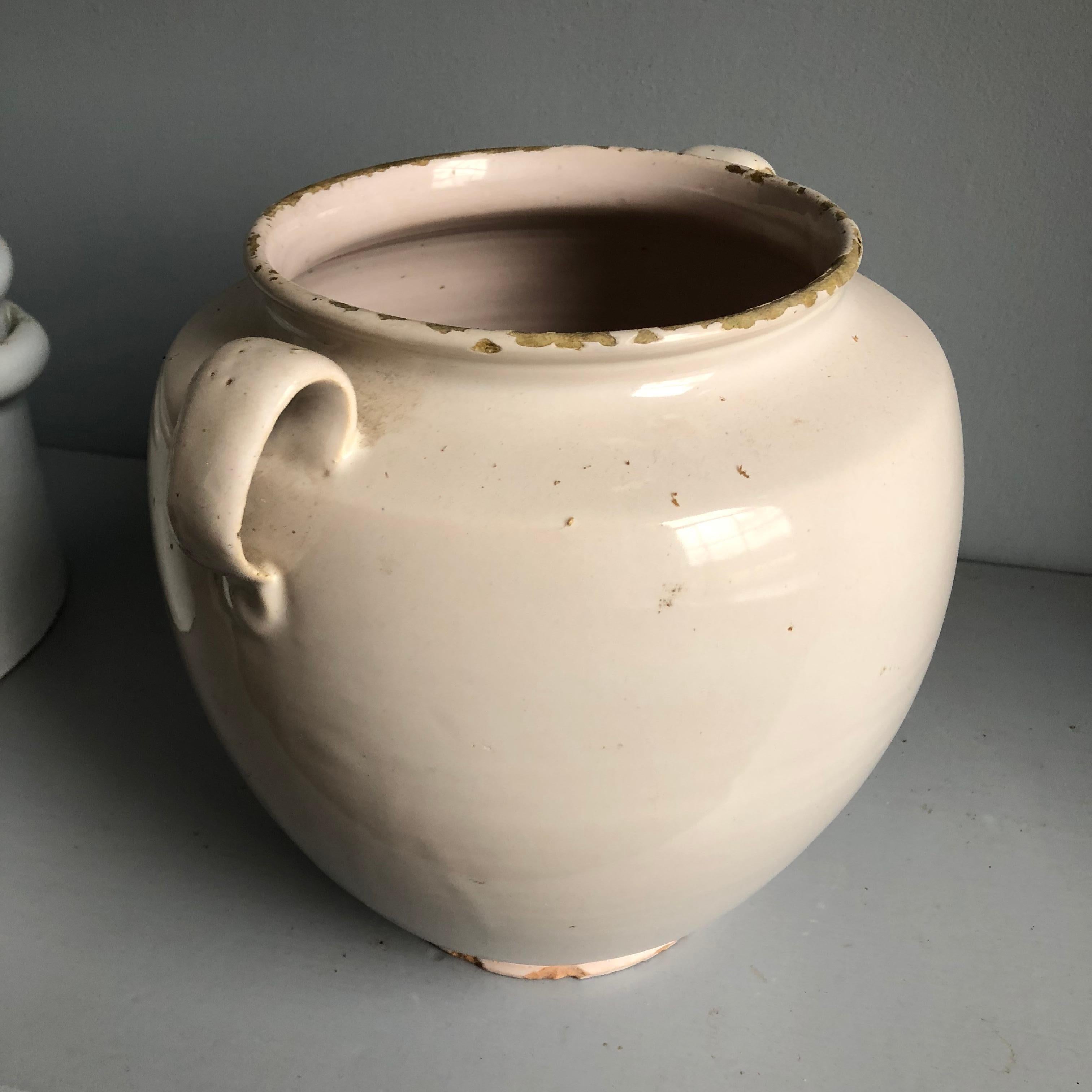French Faience Confit Pot, White Glaze In Good Condition In Doylestown, PA