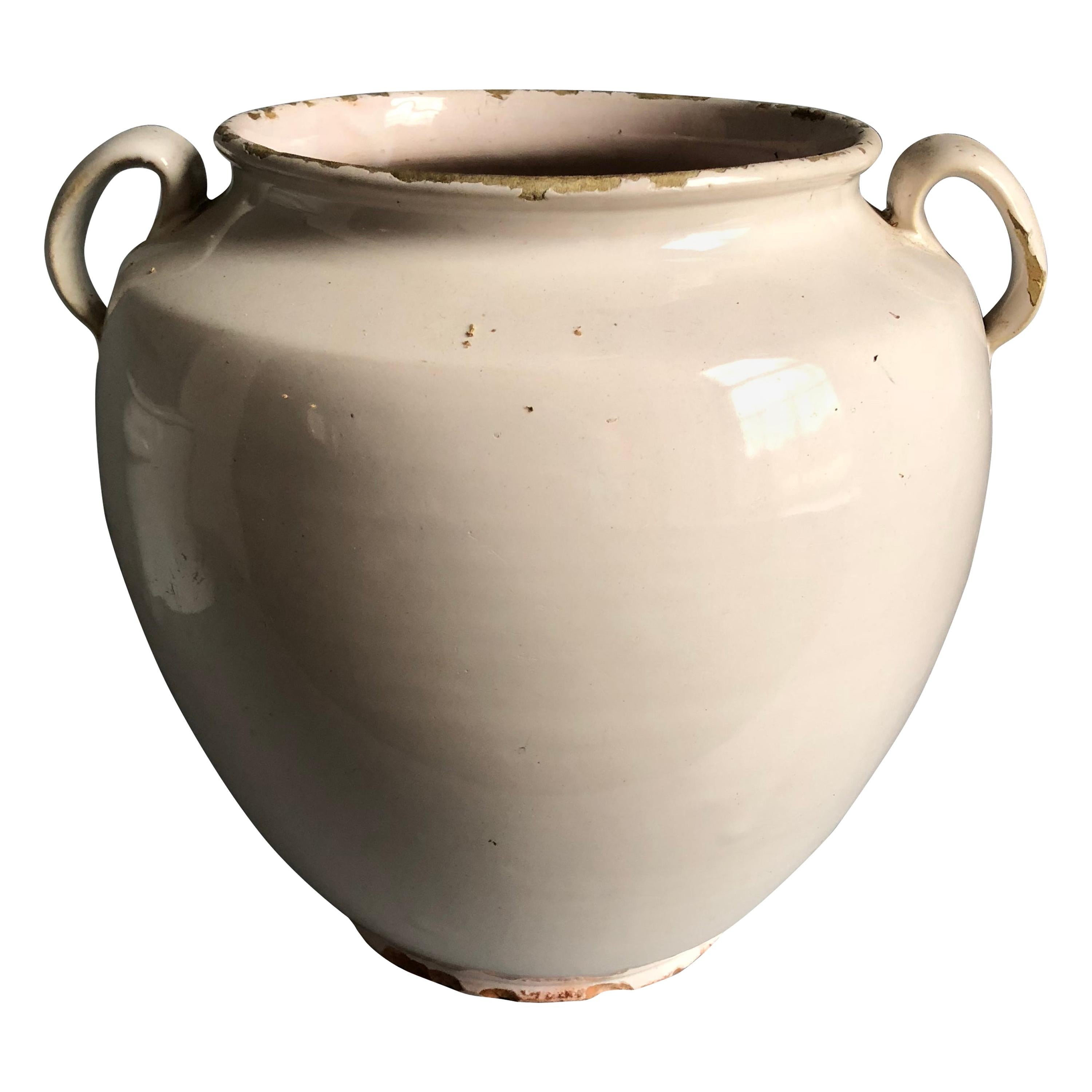 French Faience Confit Pot, White Glaze