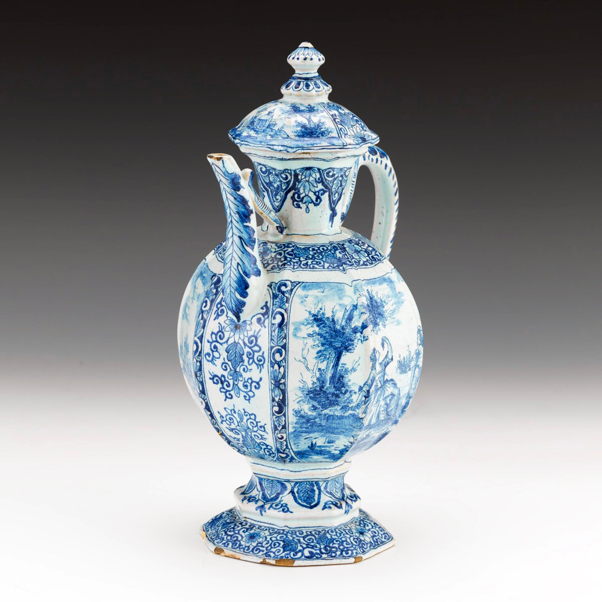 Georgian French Faience Covered Blue & White Jug For Sale