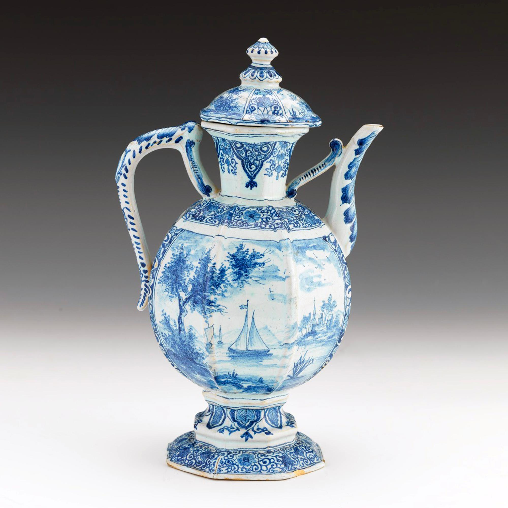 French Faience Covered Blue & White Jug In Good Condition For Sale In Downingtown, PA