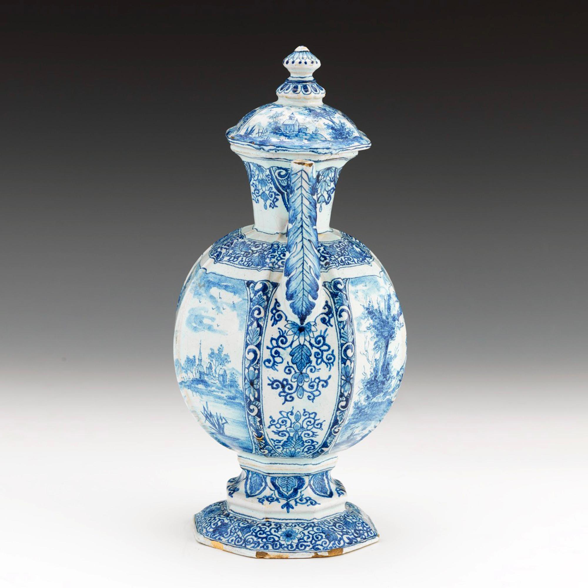 Late 19th Century French Faience Covered Blue & White Jug For Sale
