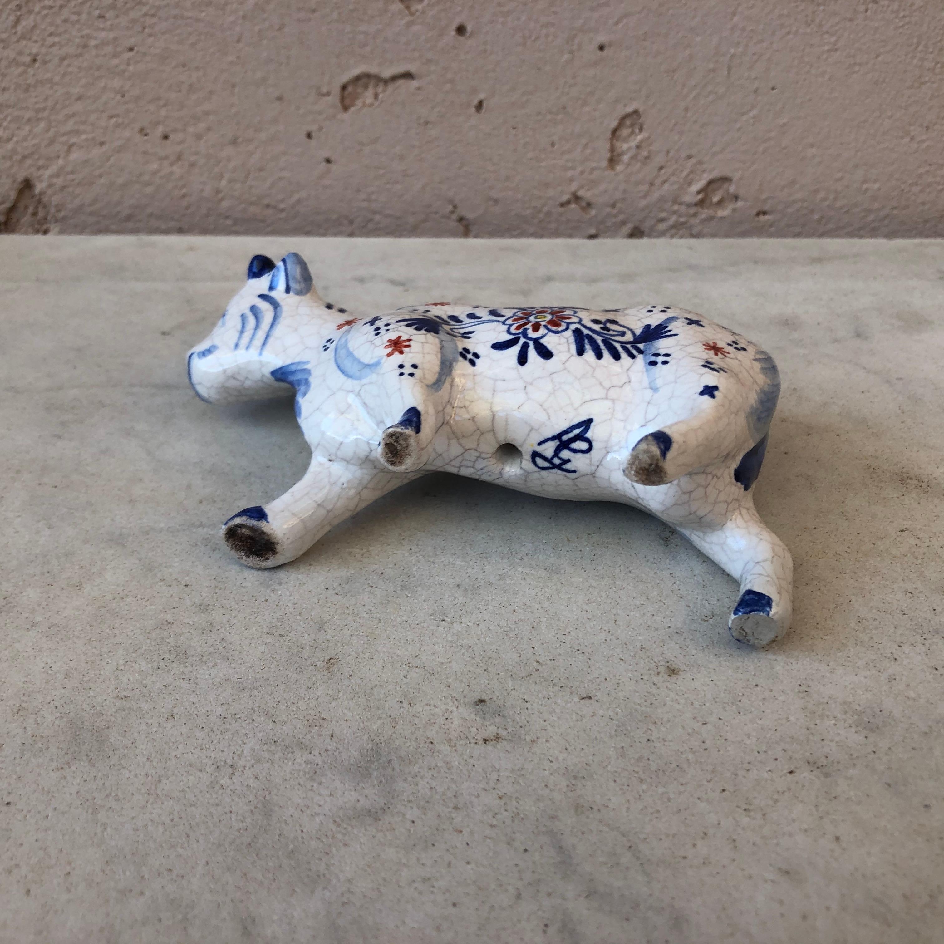 French Faience Cow Desvres, circa 1910 In Good Condition In Austin, TX