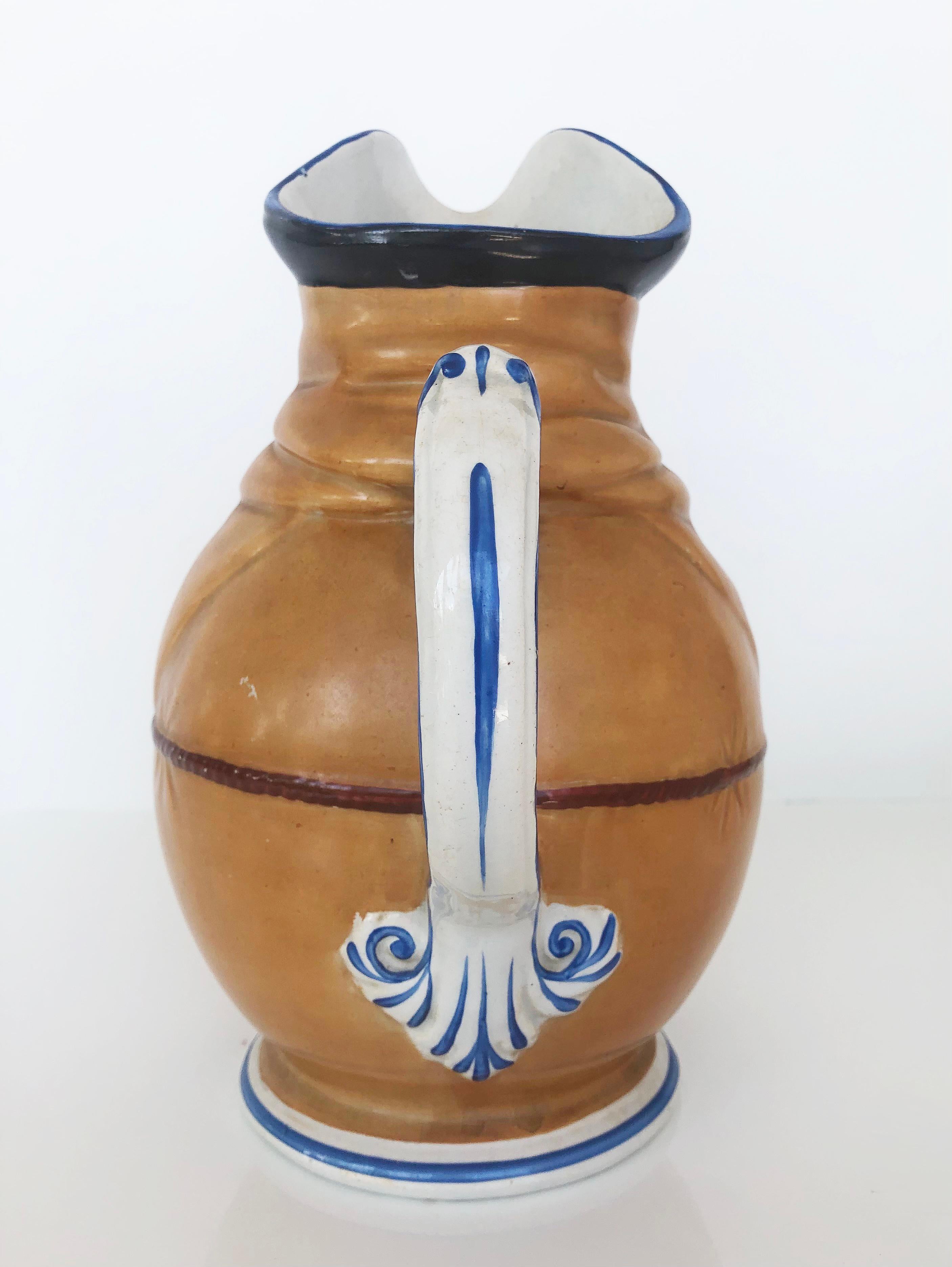 French Faience Creil Et Montereau Monk Pitcher, 19th Century, Signed  In Good Condition For Sale In Miami, FL