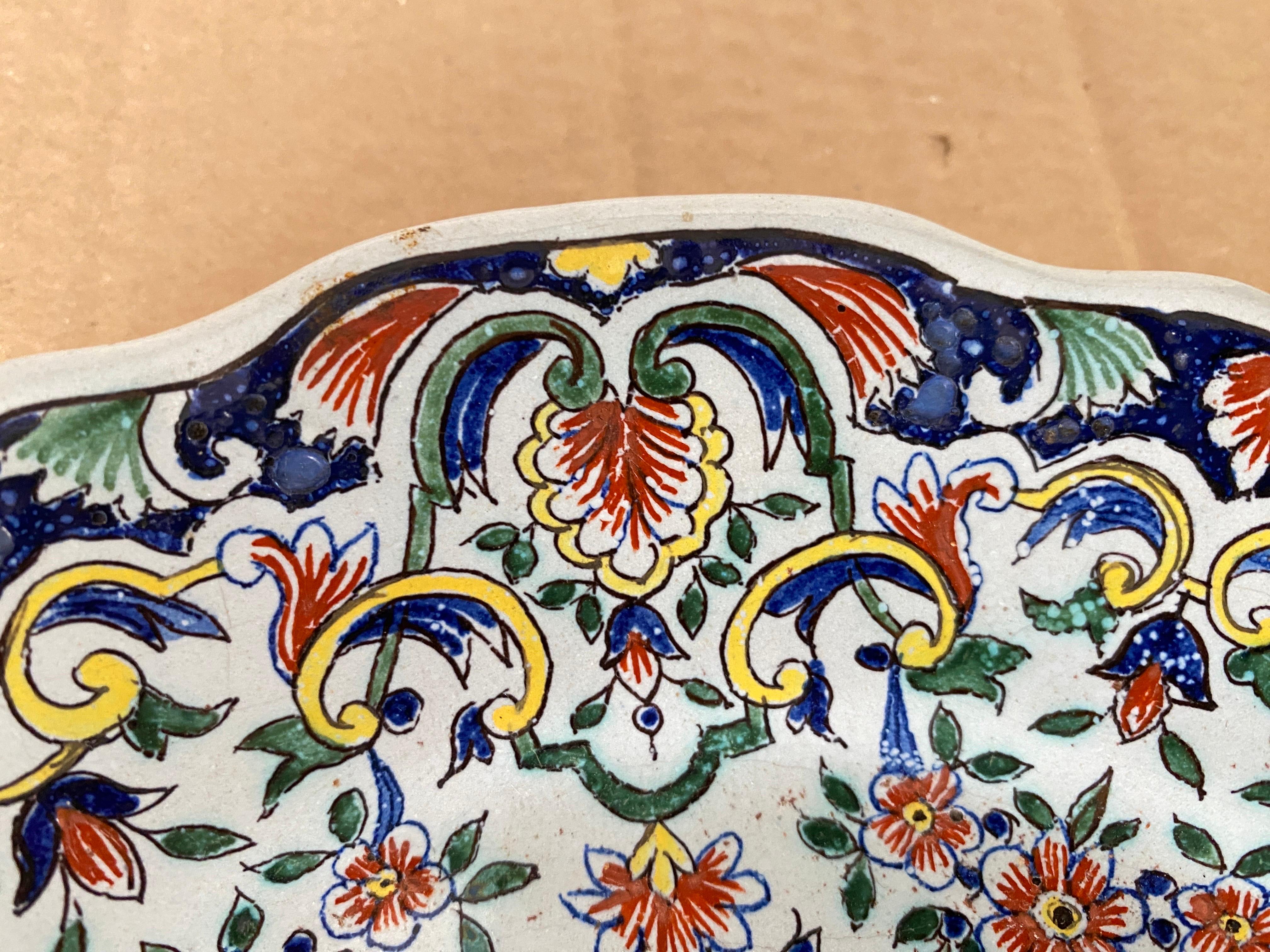 Hand-Painted French Faience  Desvres 19th Century Blue Green Emile Fourmaintraux Signed For Sale