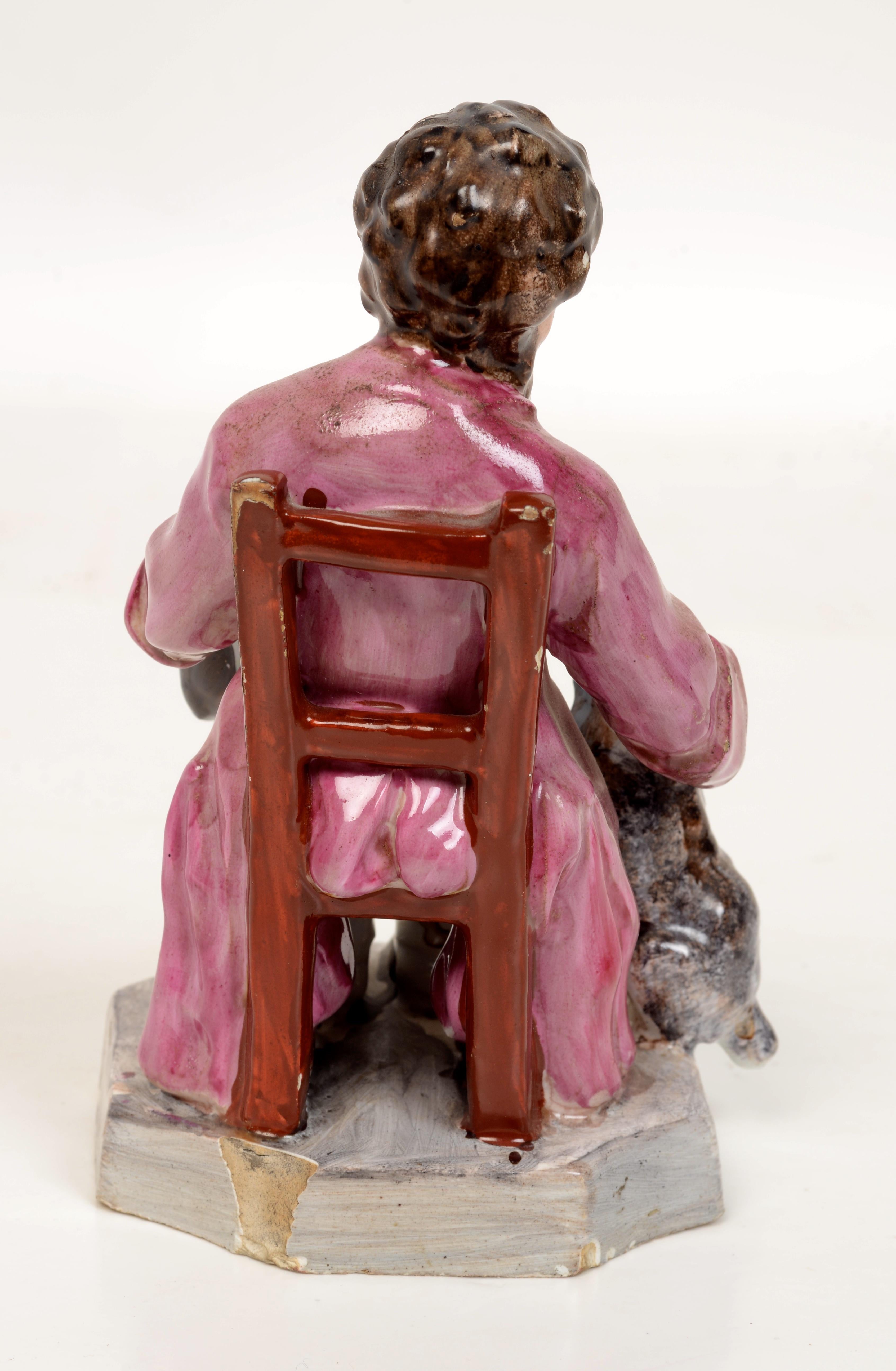 Painted French Faience Earthenware Seated Figure From Les Islettes Factory, Early 19th c For Sale