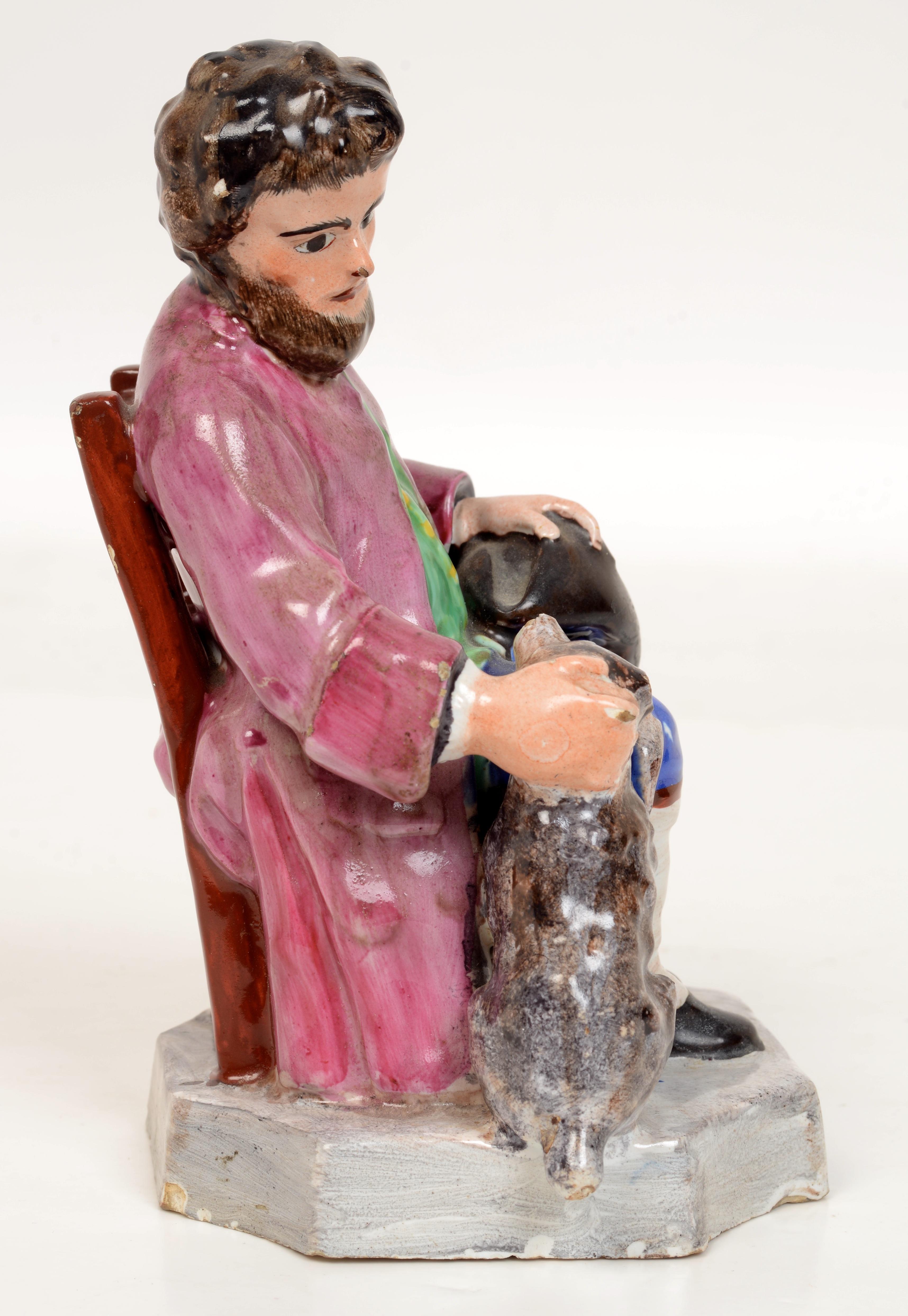 French Faience Earthenware Seated Figure From Les Islettes Factory, Early 19th c In Good Condition For Sale In valatie, NY