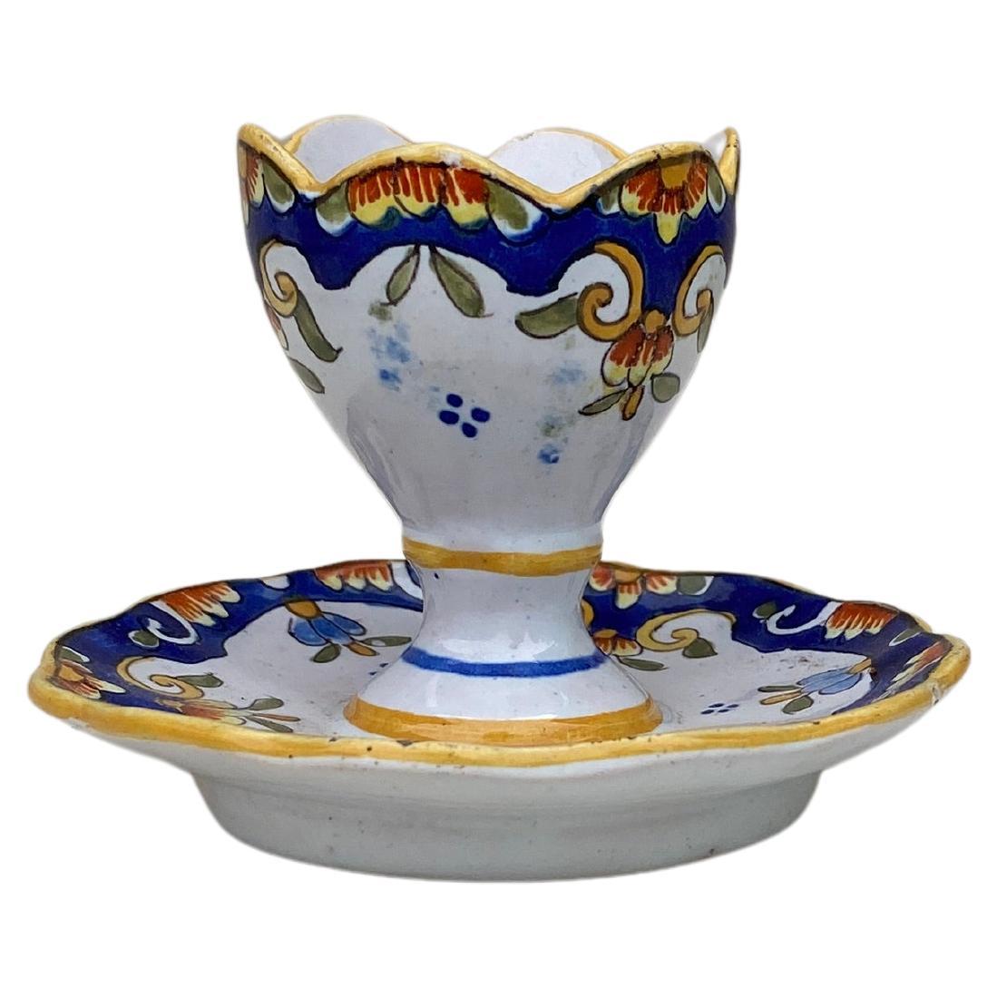 Rustic French Faience Egg Cup, circa 1900 For Sale