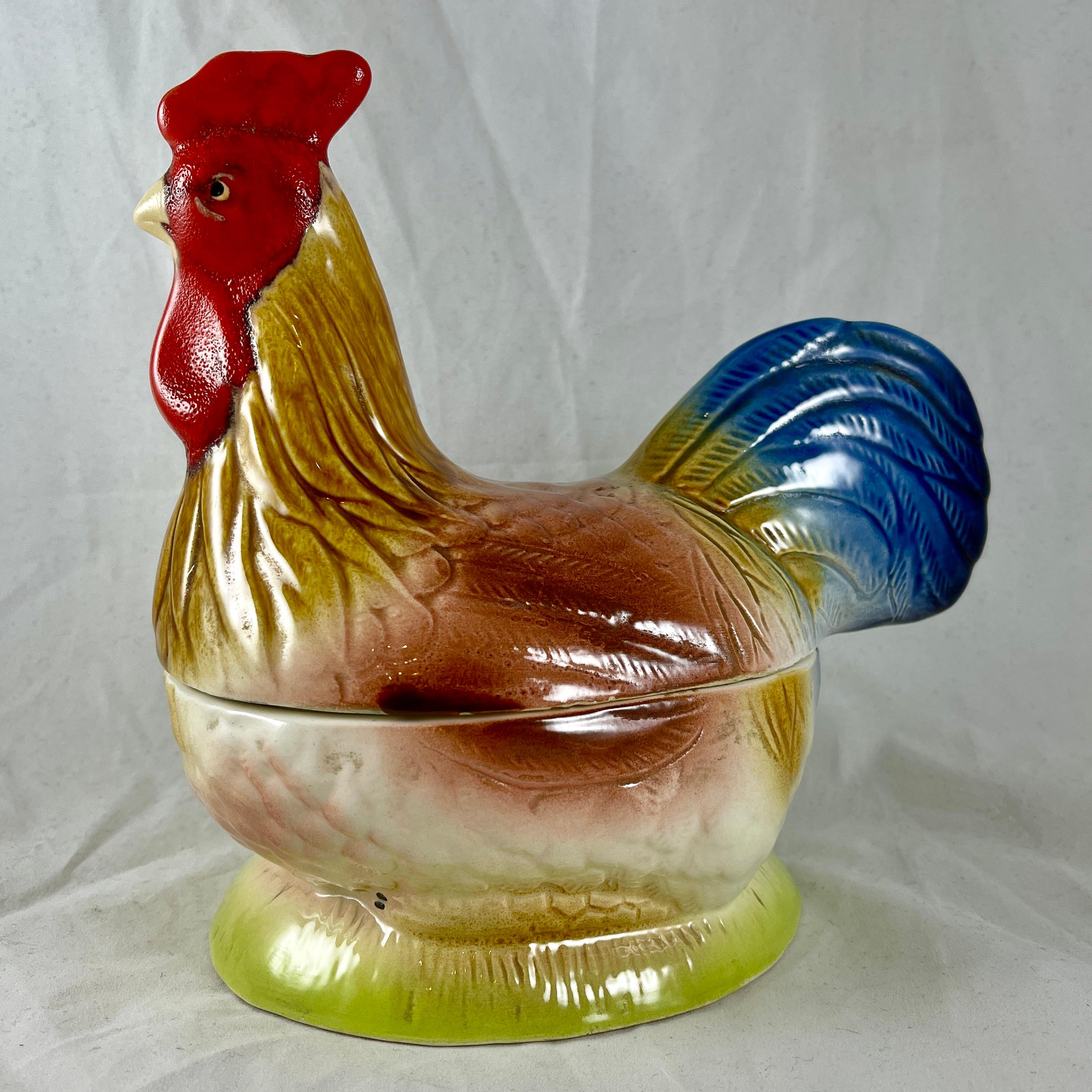 A vintage figural Hen Pâté Terrine made for Laurent Caugant, a Bretagne pâté maker since 1927 – circa 1950s.

Laurent’s son Michel created these figural forms as containers for selling his fathers pâté in their luxury food shop. They rose in