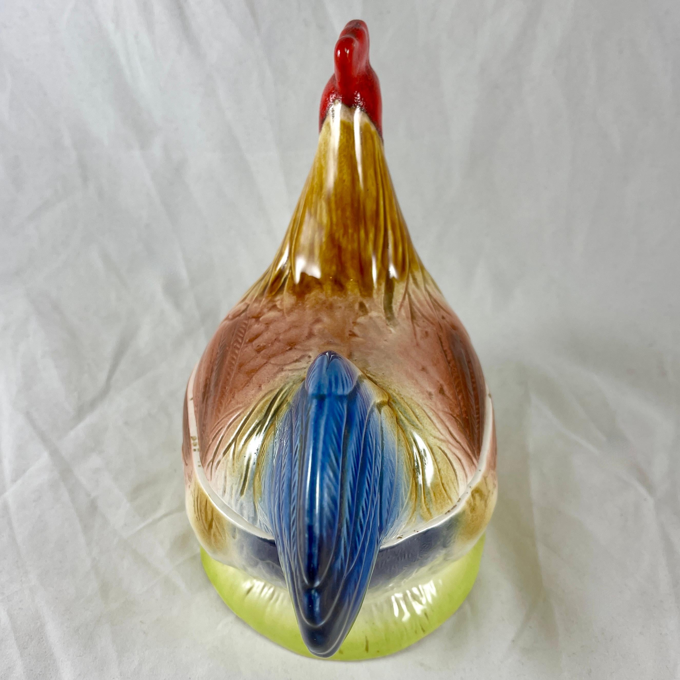 Glazed French Faience Figural Hen Pâté Terrine, Michel Caugant For Sale