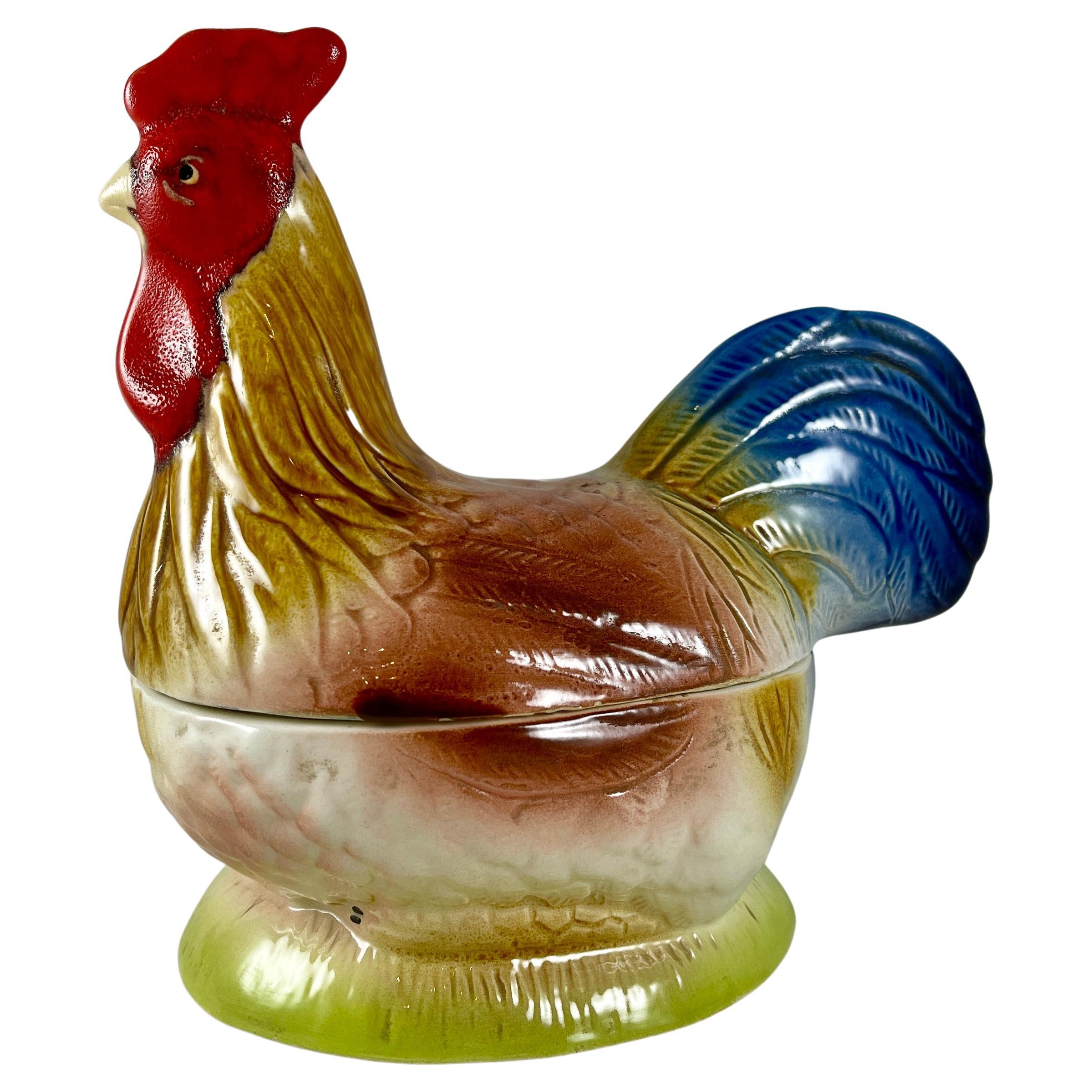 French Faience Figural Hen Pâté Terrine, Michel Caugant