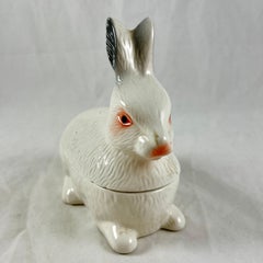 French Faience Figural Rabbit Pâté Terrine, Michel Caugant