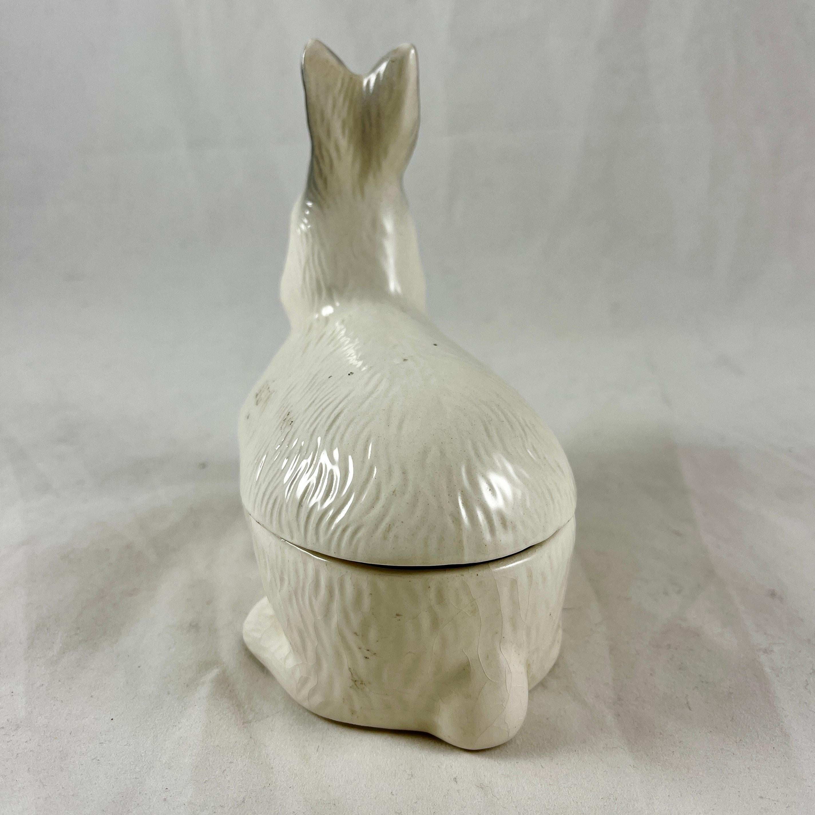 French Provincial French Faience Figural Rabbit Pâté Terrine, Michel Caugant For Sale
