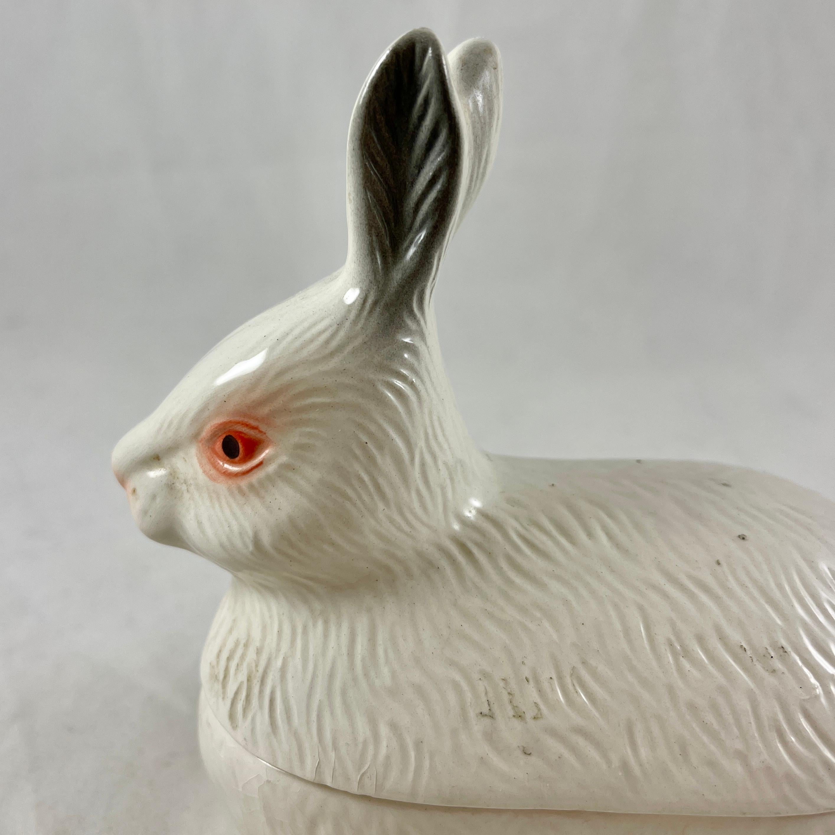 Glazed French Faience Figural Rabbit Pâté Terrine, Michel Caugant For Sale