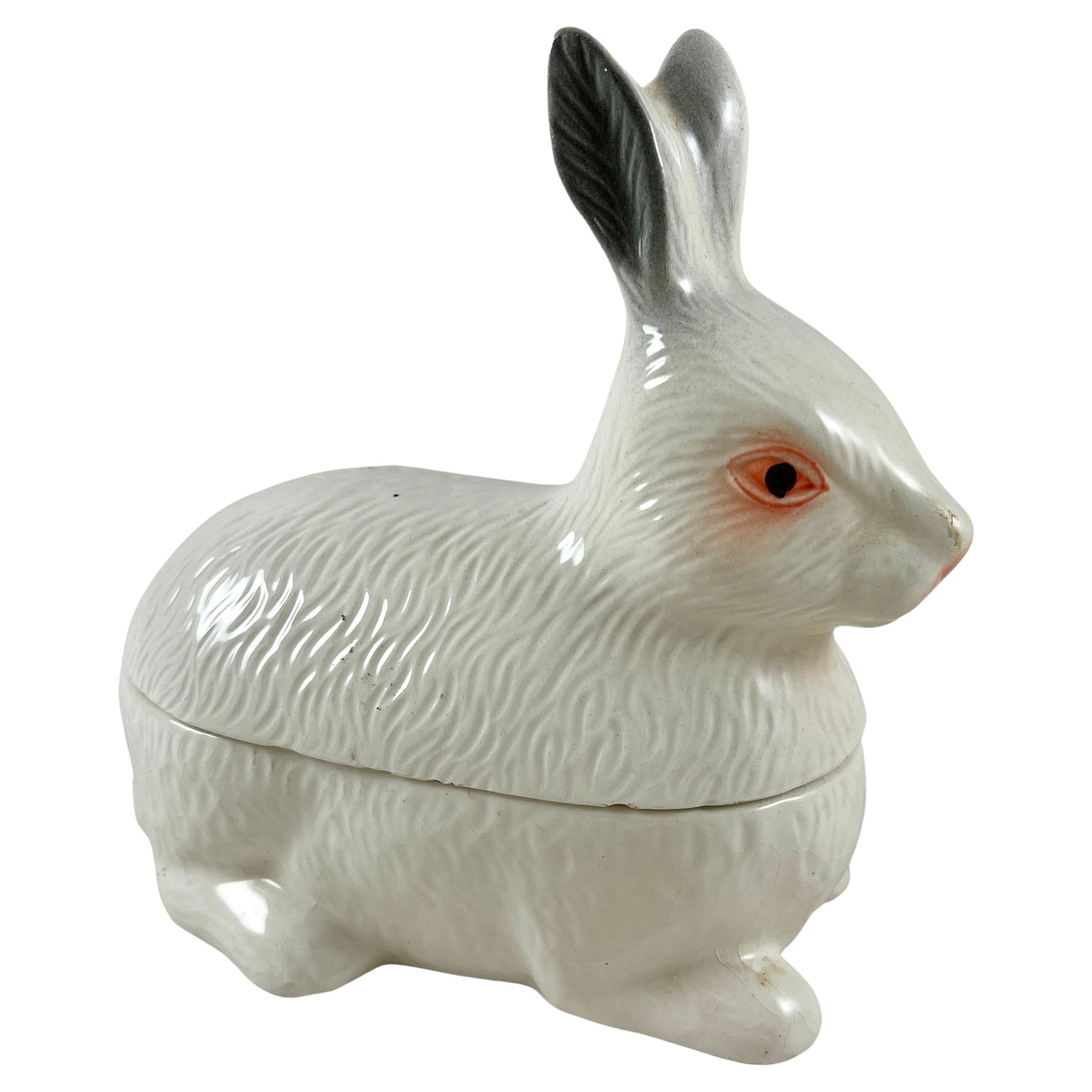 French Faience Figural Rabbit Pâté Terrine, Michel Caugant For Sale