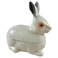 French Faience Figural Rabbit Pâté Terrine, Michel Caugant