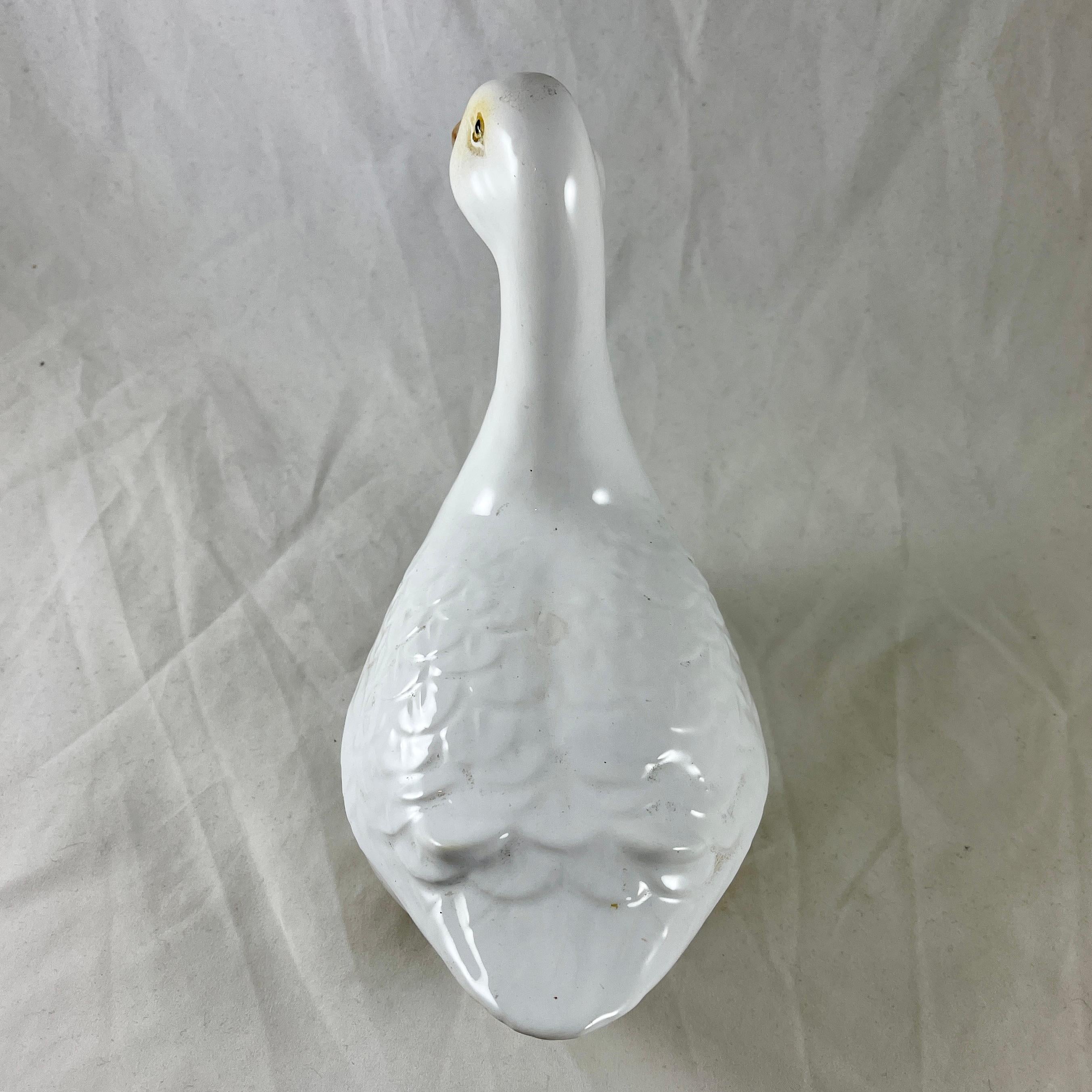 Ceramic French Faience Figural White Goose Pâté Terrine, Michel Caugant For Sale