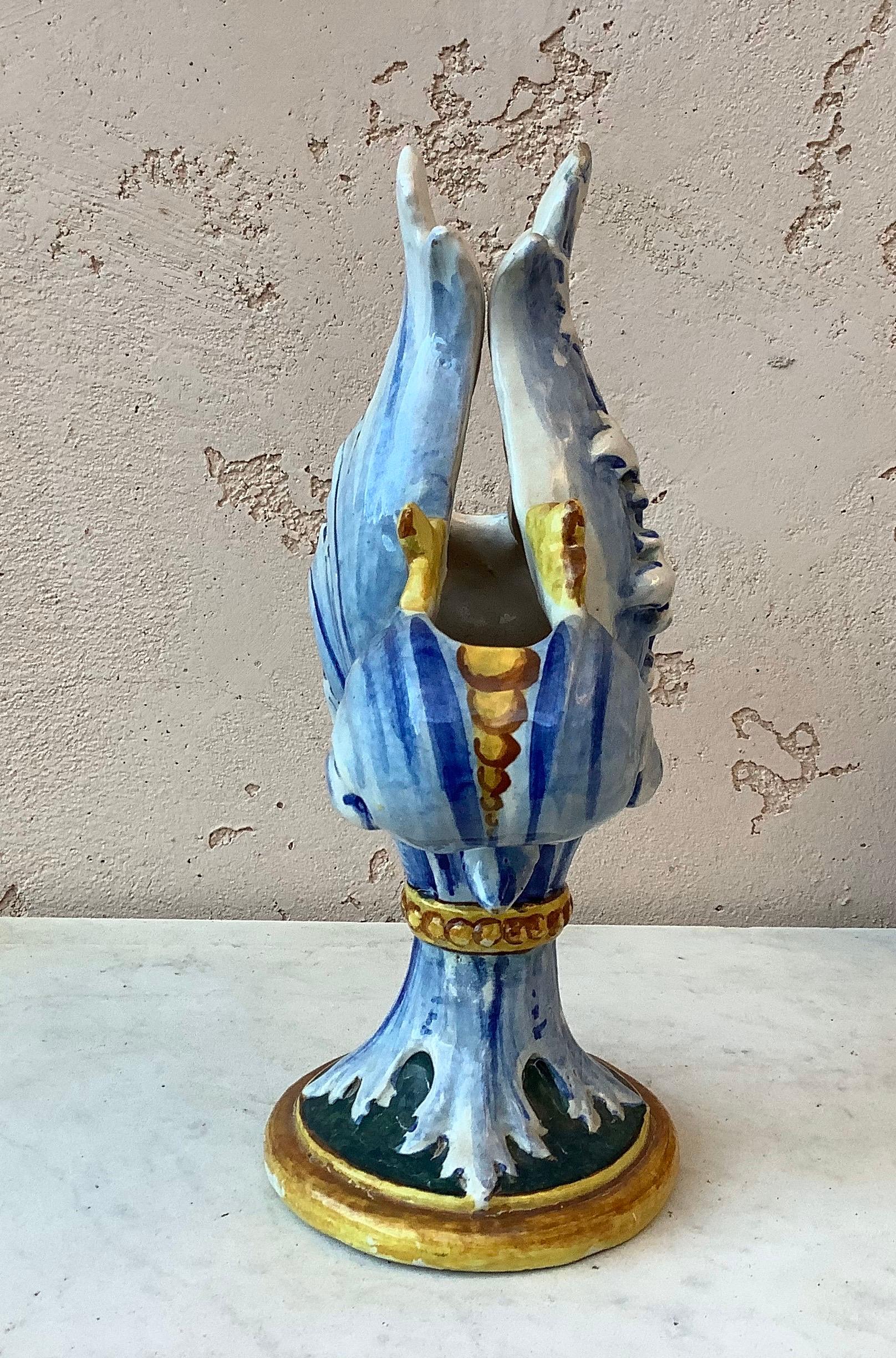 French Faience Fleur-de-Lys Vase, circa 1900 In Good Condition For Sale In Austin, TX